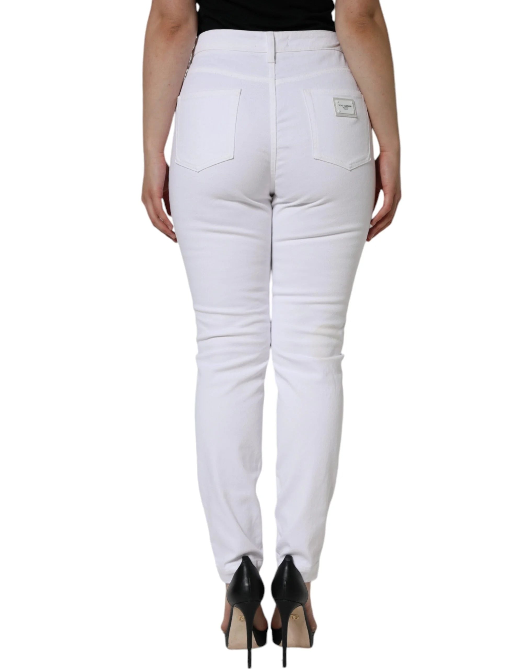 Dolce & Gabbana White AUDREY Cotton Logo Skinny Denim Jeans - IT44 | L - Jeans