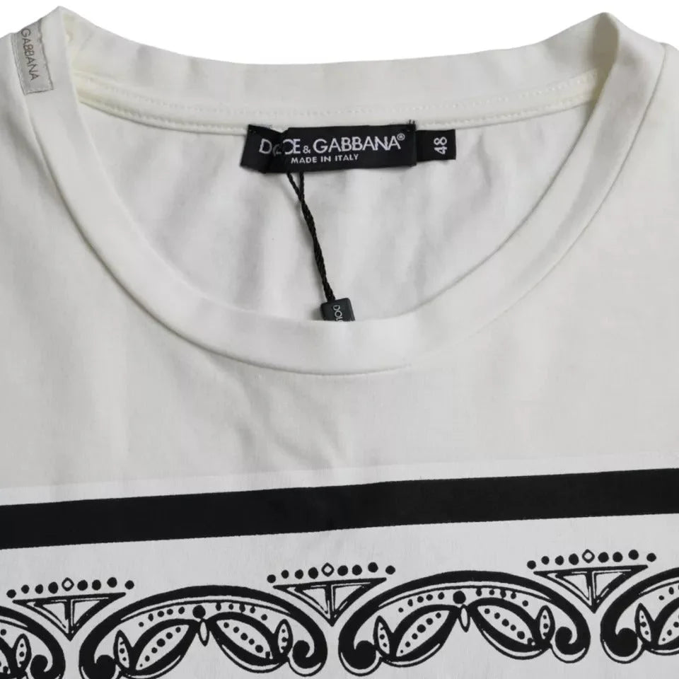Dolce & Gabbana White Bandana Print Cotton Short Sleeves Men T-shirt - IT48 | M - T-Shirts