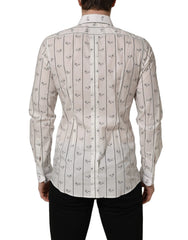 Dolce & Gabbana White Bee Print Cotton GOLD Fit Dress Shirt