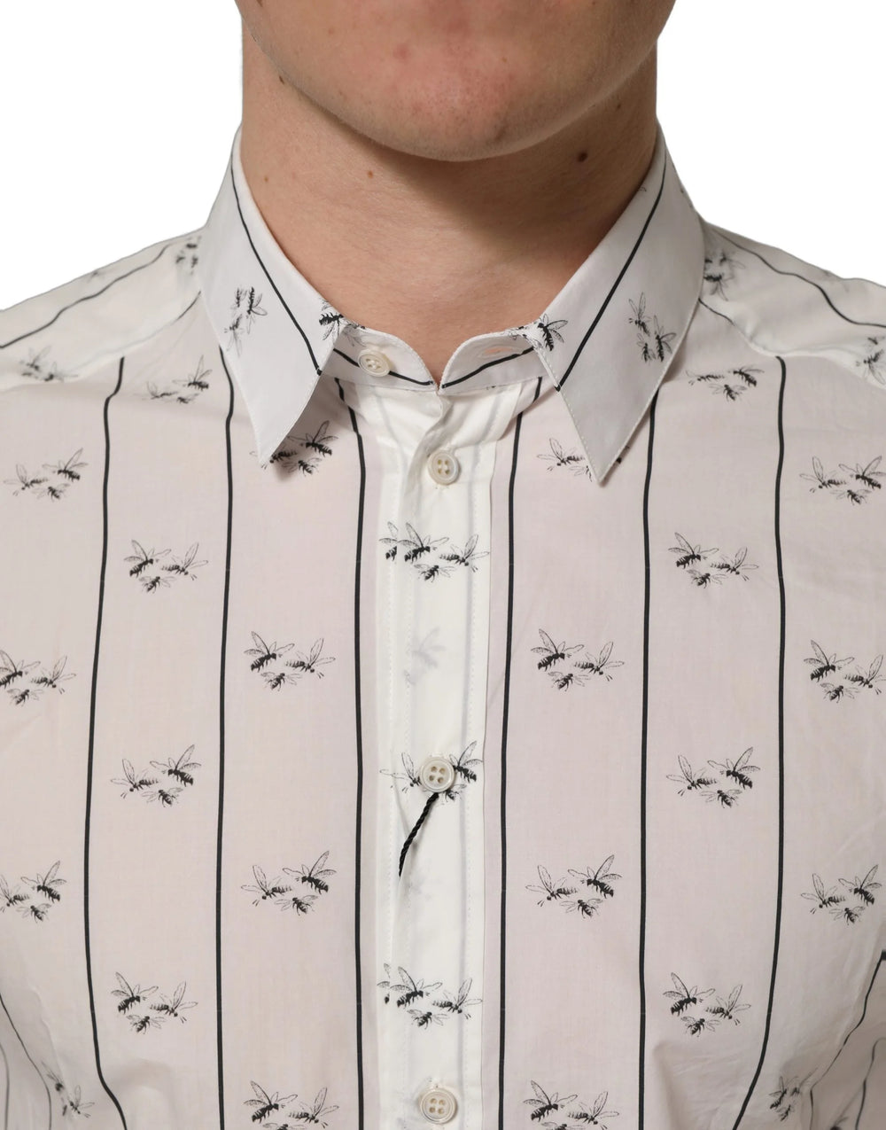 Dolce & Gabbana White Bee Print Cotton GOLD Fit Dress Shirt