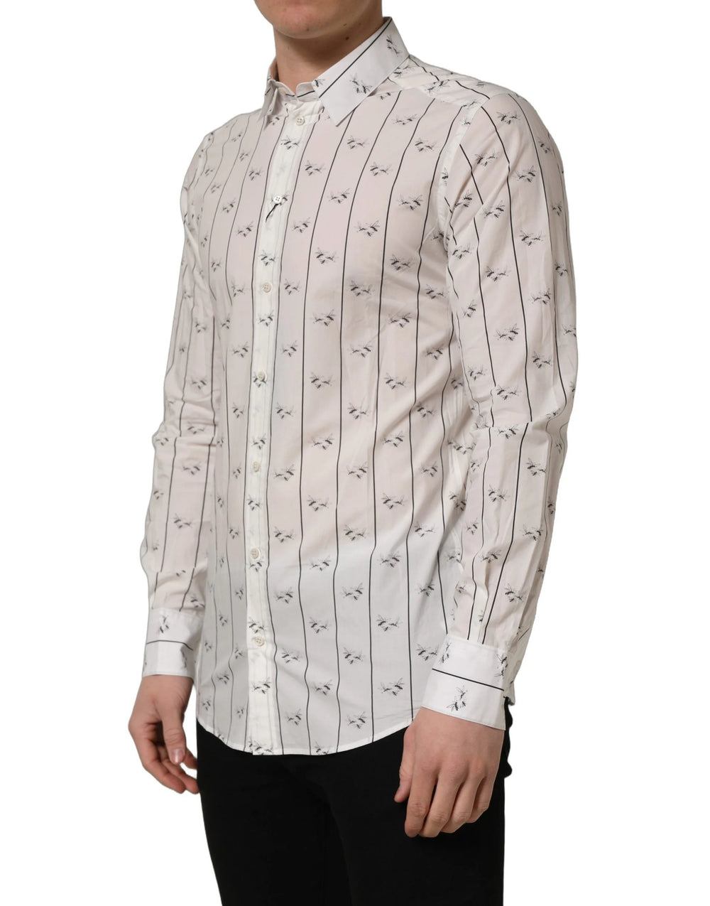 Dolce & Gabbana White Bee Print Cotton GOLD Fit Dress Shirt