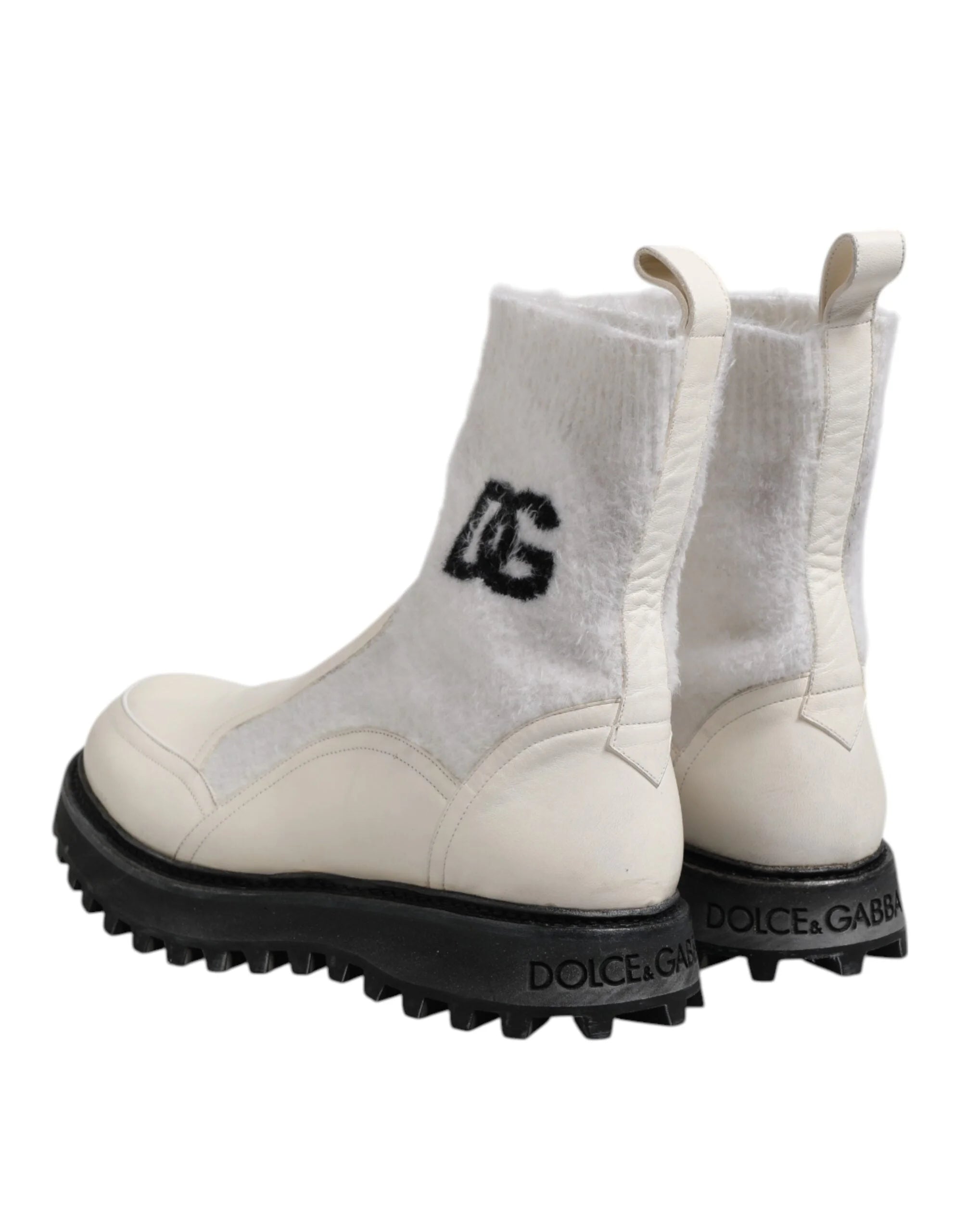Dolce & Gabbana White Beige DG Logo Mid Calf Boots Shoes - EU44/US11 - Boots