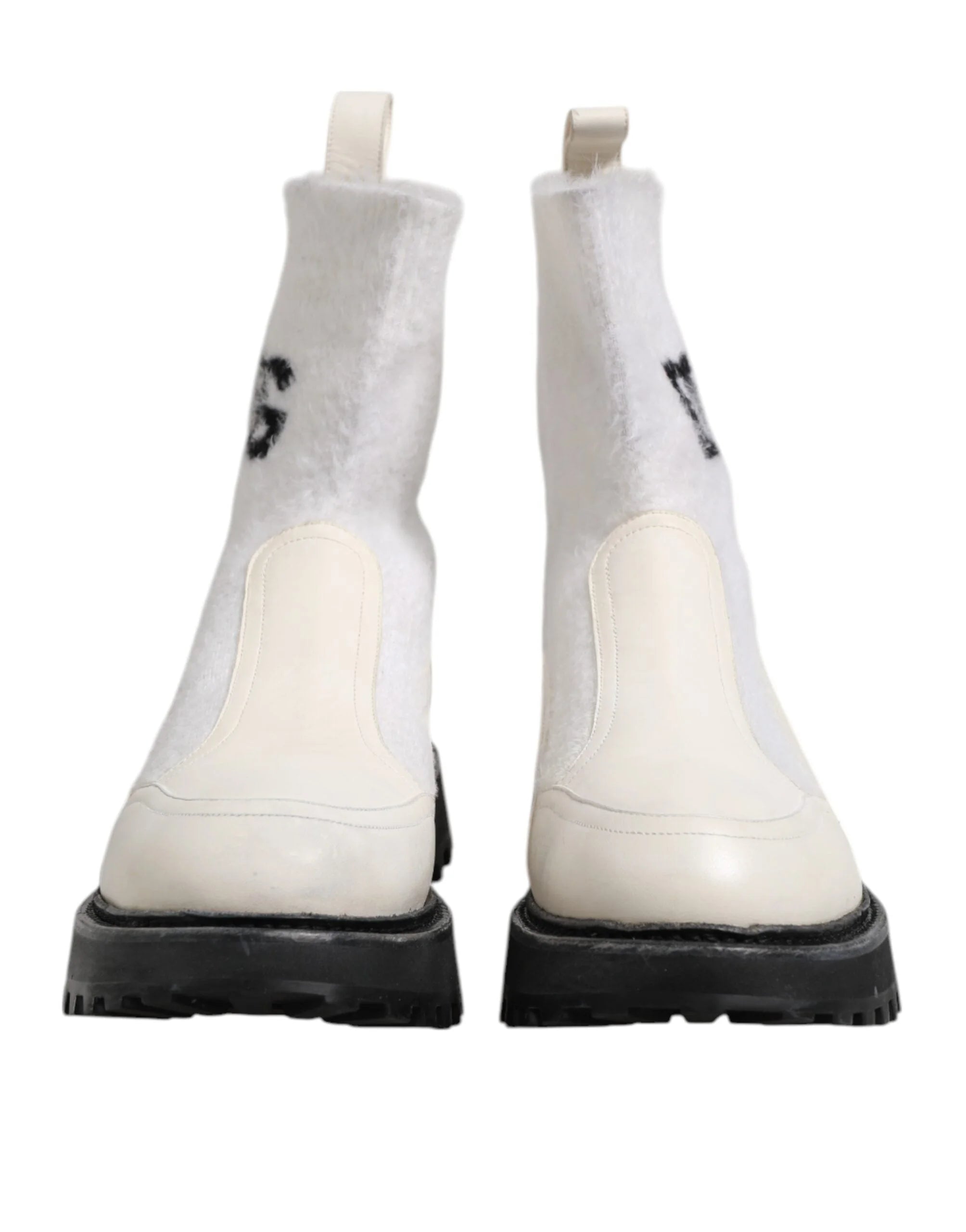 Dolce & Gabbana White Beige DG Logo Mid Calf Boots Shoes - EU44/US11 - Boots