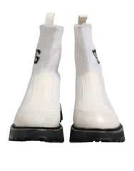 Dolce & Gabbana White Beige DG Logo Mid Calf Boots Shoes - EU44/US11 - Boots