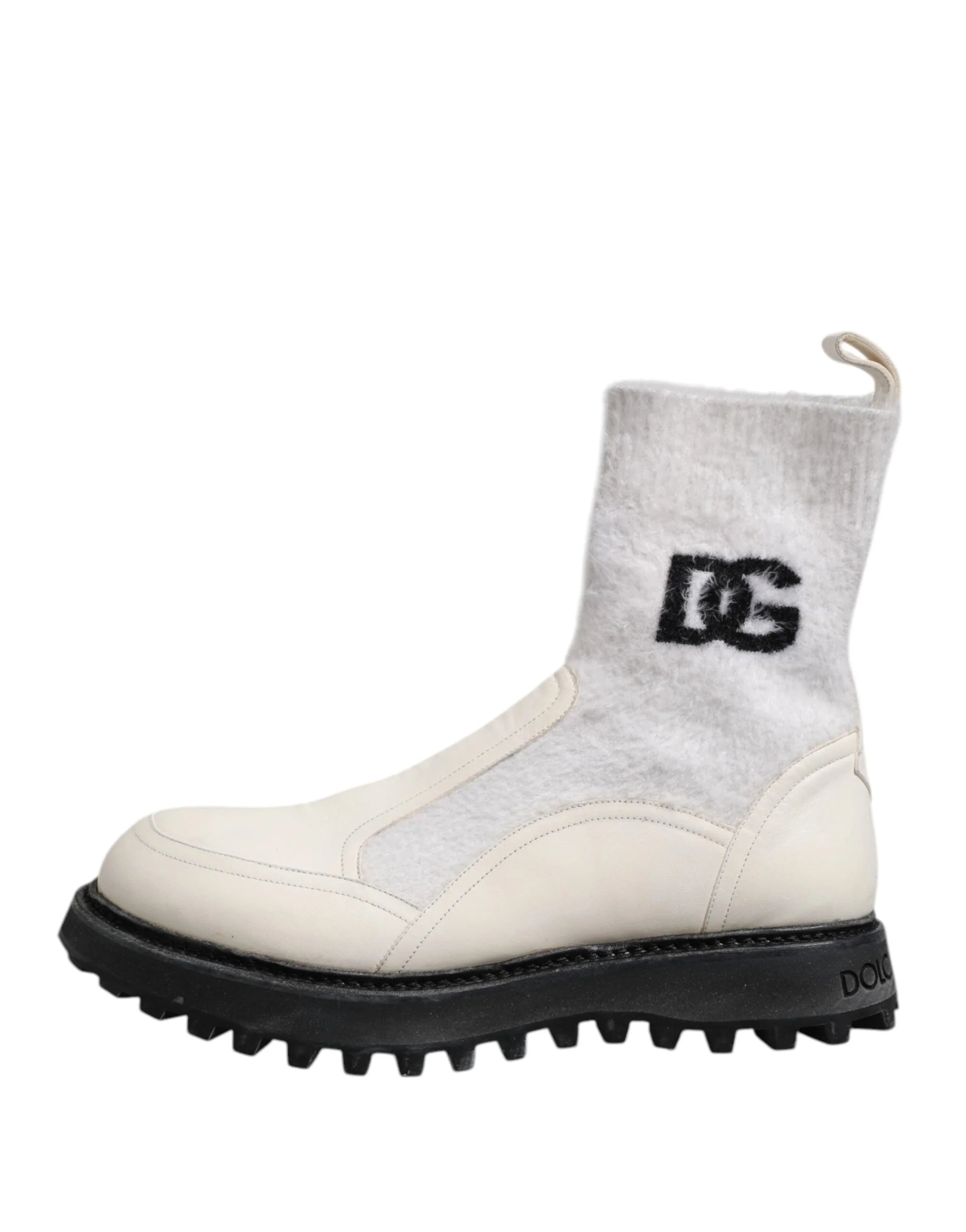 Dolce & Gabbana White Beige DG Logo Mid Calf Boots Shoes - EU44/US11 - Boots