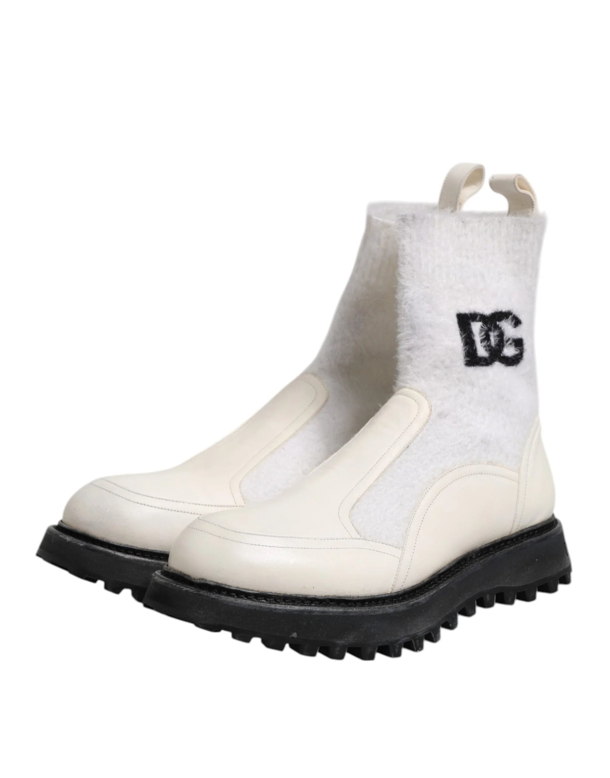 Dolce & Gabbana White Beige DG Logo Mid Calf Boots Shoes - EU44/US11 - Boots