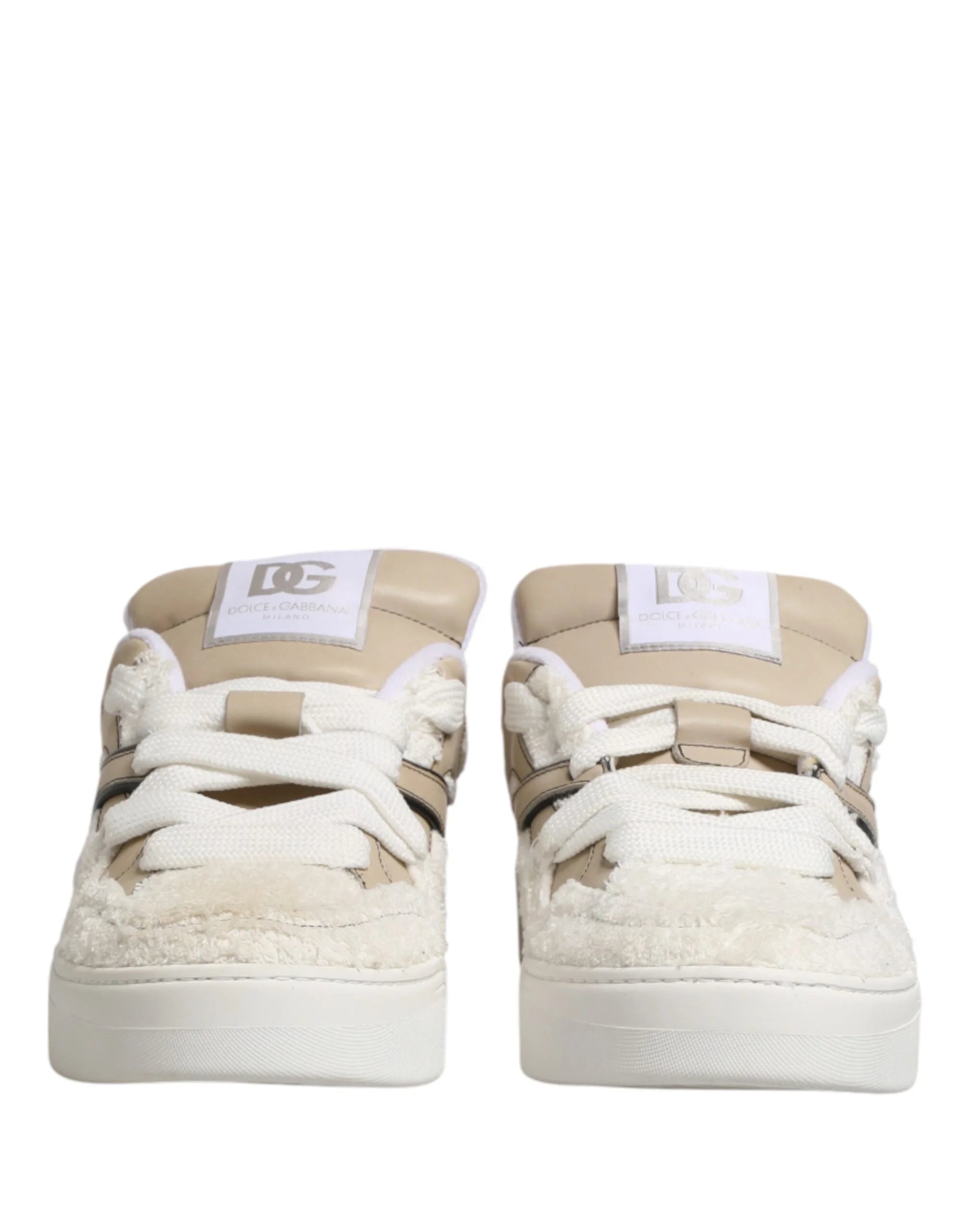 Dolce & Gabbana Vita Beige Falsk Ull Låga Sneakers Skor - EU44/US11
