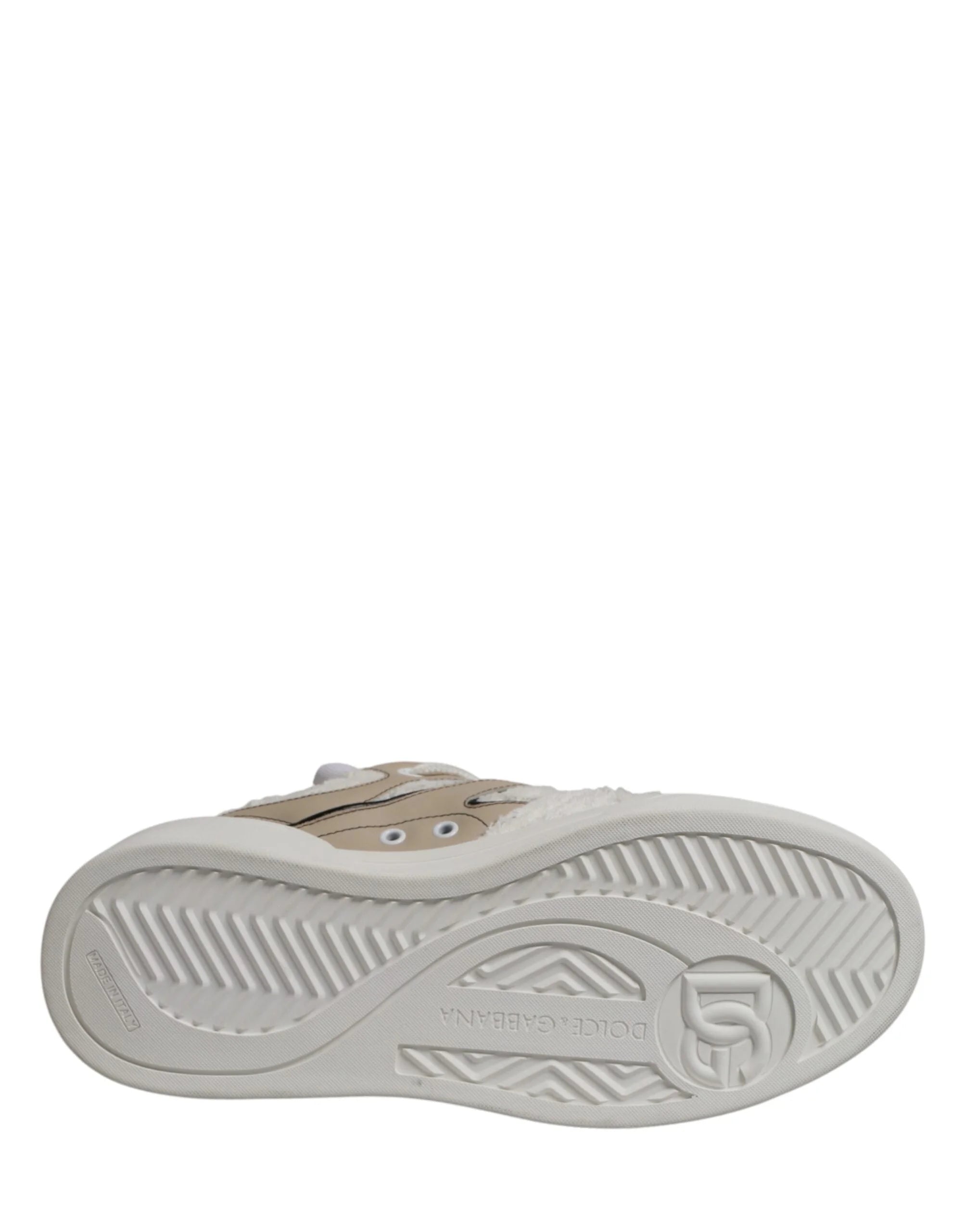 Dolce & Gabbana White Beige Faux Shearling Low Top Sneakers Shoes - EU44/US11