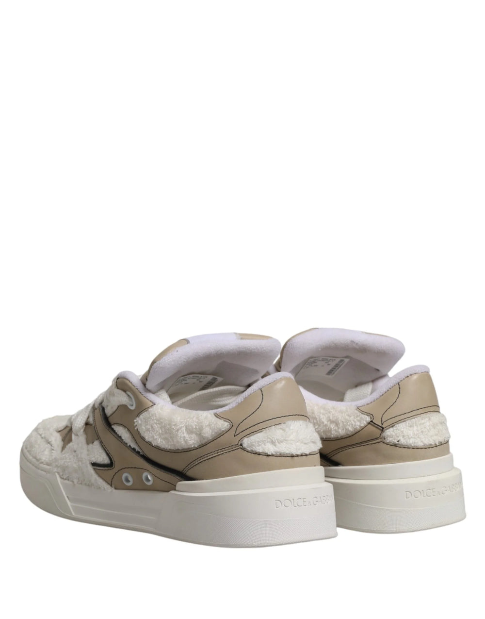 Dolce & Gabbana White Beige Faux Shearling Low Top Sneakers Shoes - EU44/US11