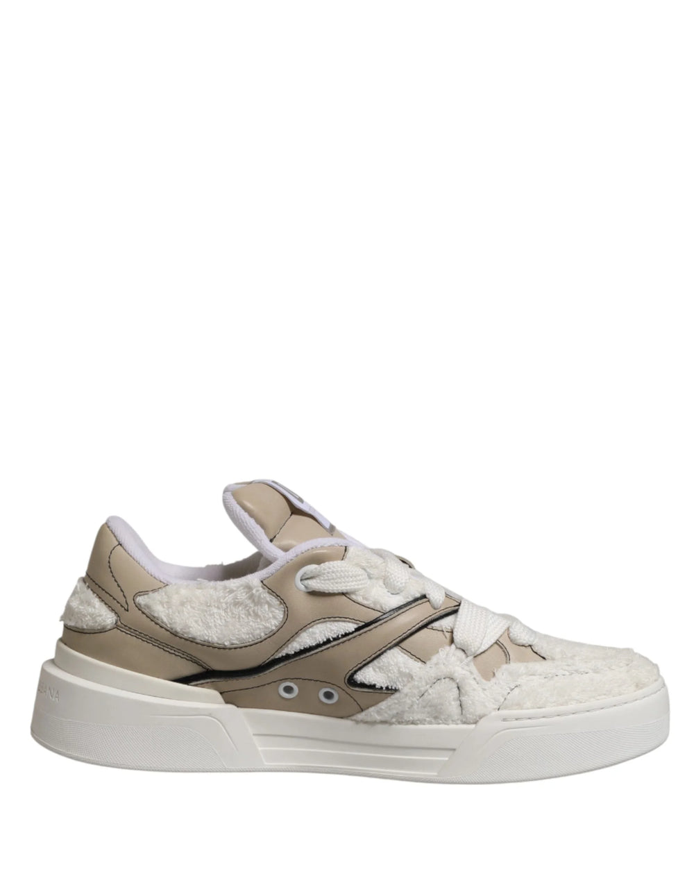Dolce & Gabbana Vita Beige Falsk Ull Låga Sneakers Skor - EU44/US11