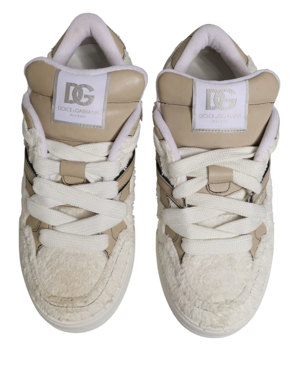 Dolce & Gabbana Vita Beige Falsk Ull Låga Sneakers Skor - EU44/US11