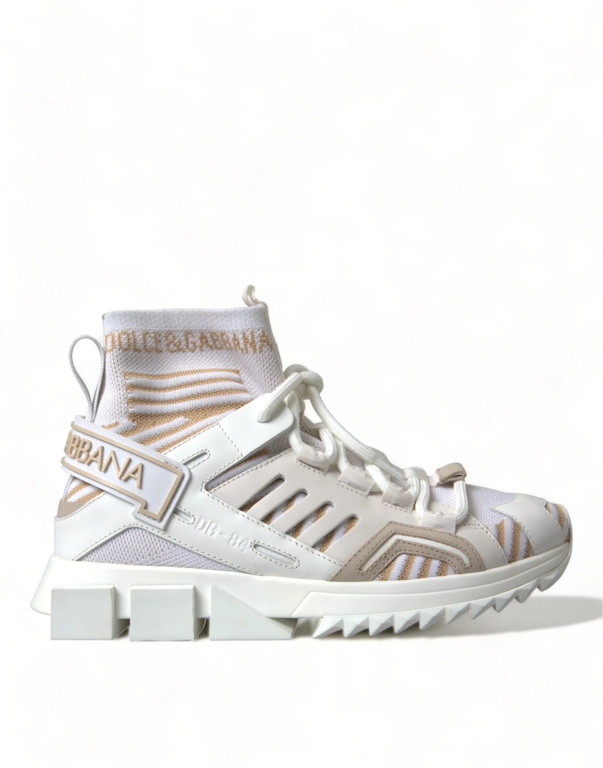 Dolce & Gabbana White Beige Sorrento Socks Sneakers Shoes - EU37/US6.5