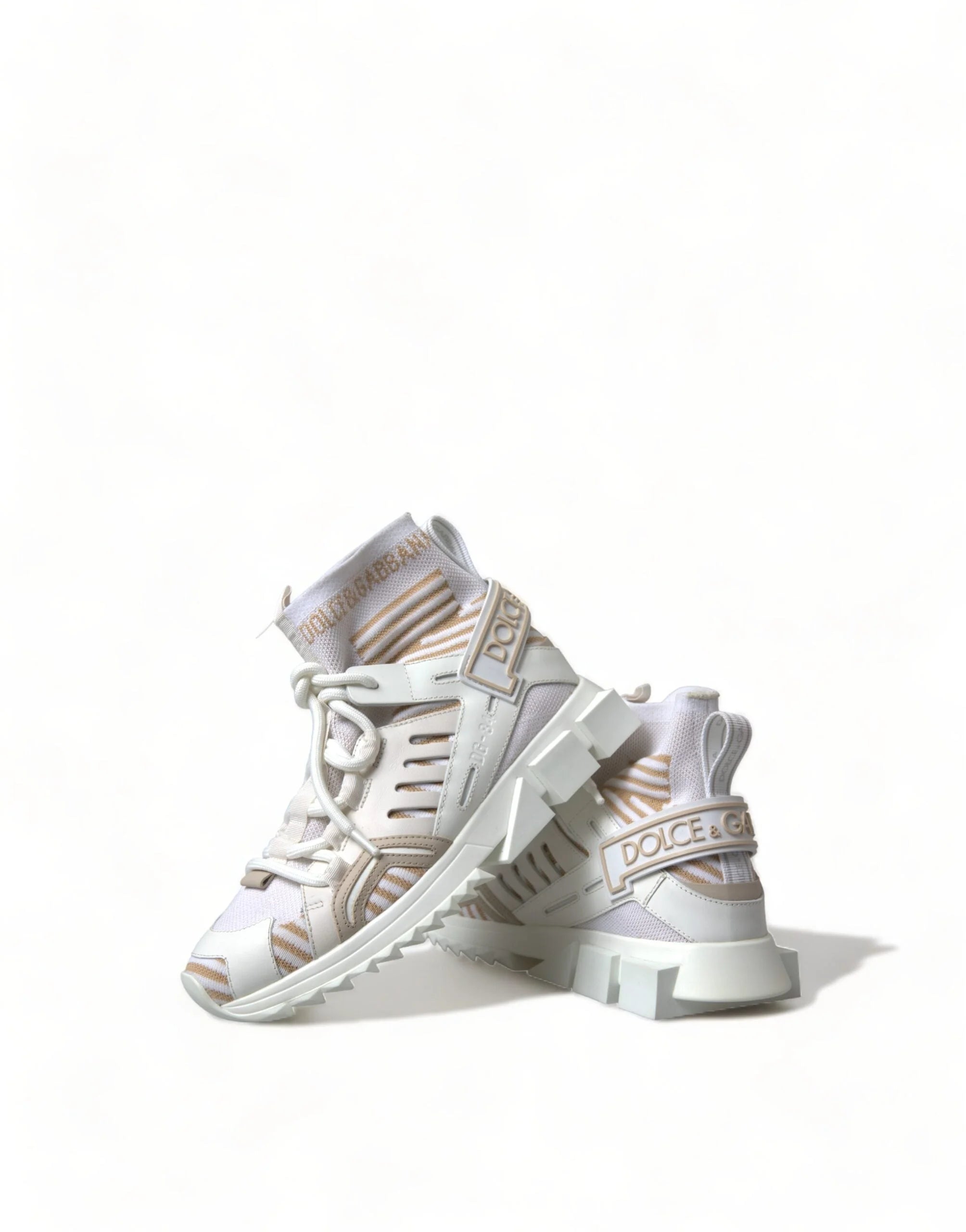 Dolce & Gabbana White Beige Sorrento Socks Sneakers Shoes - EU37/US6.5
