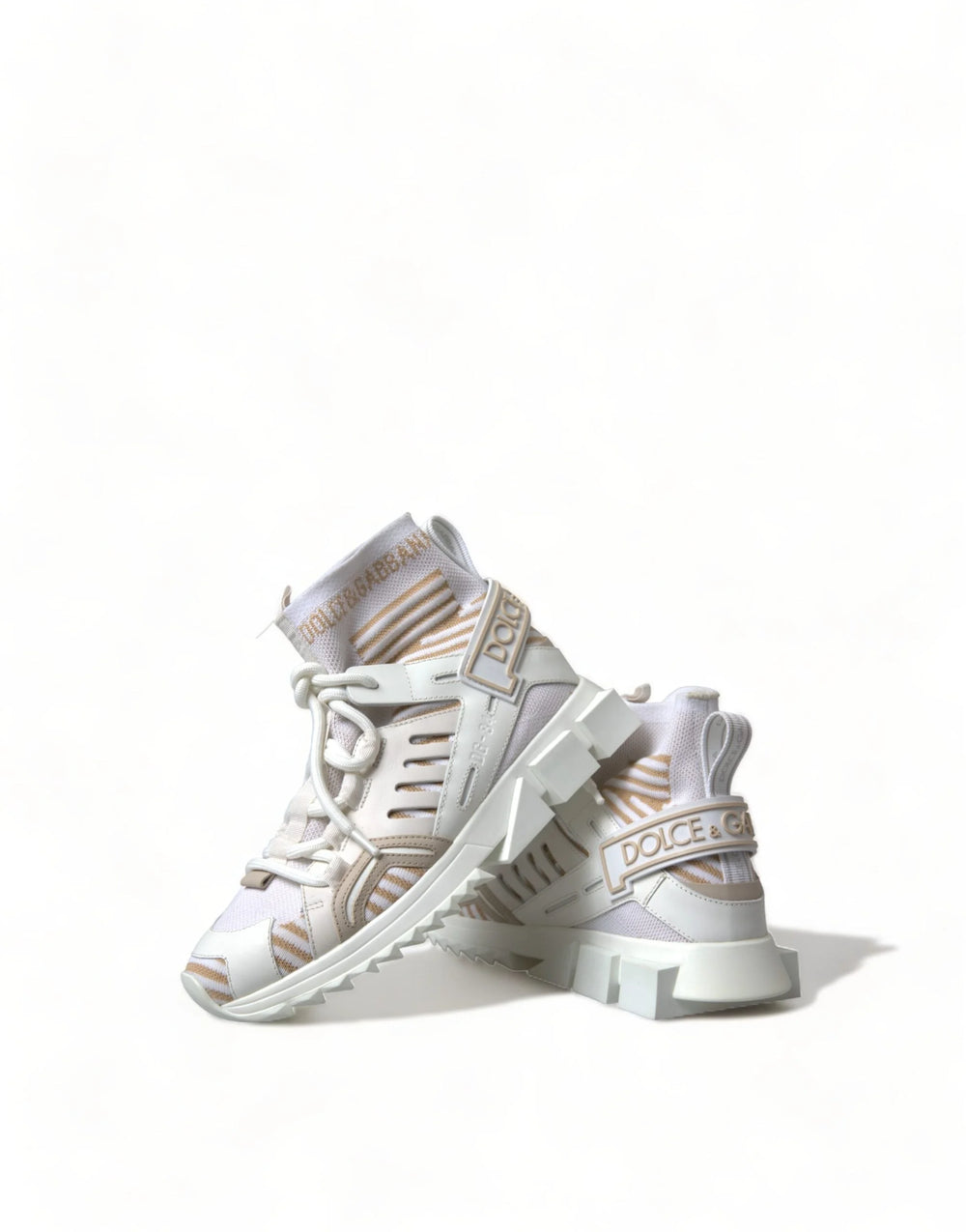 Dolce & Gabbana White Beige Sorrento Socks Sneakers Shoes - EU37/US6.5