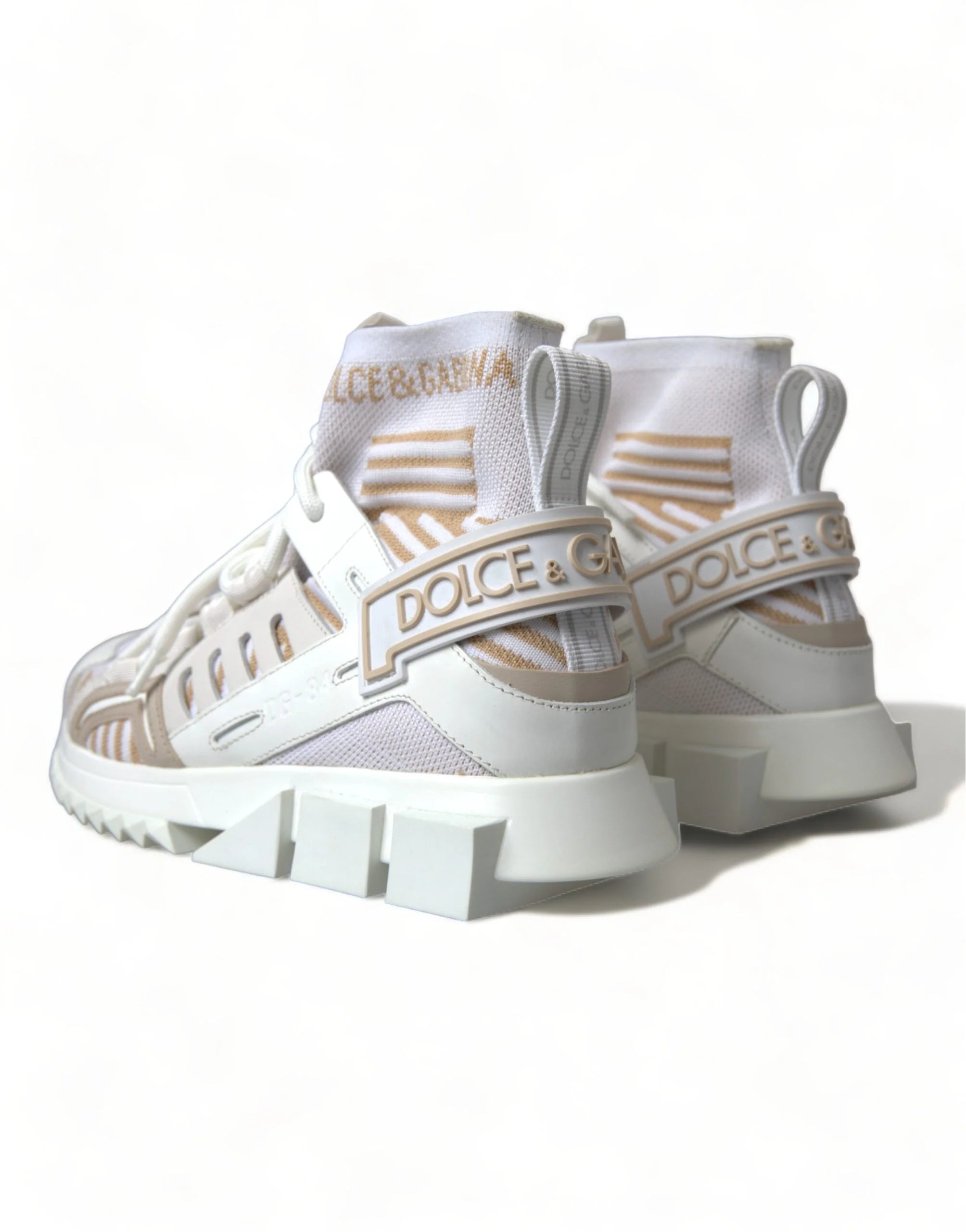 Dolce & Gabbana White Beige Sorrento Socks Sneakers Shoes - EU37/US6.5 - Sneakers