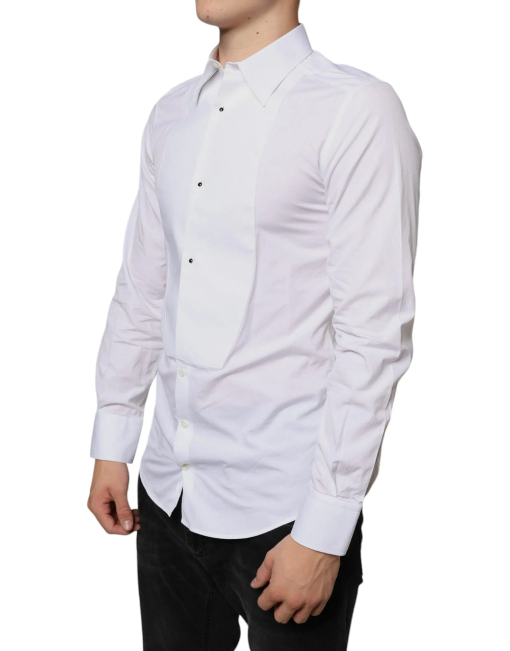 Dolce & Gabbana White Bib Cotton Poplin Formal Dress Shirt - IT39 | S - Shirts