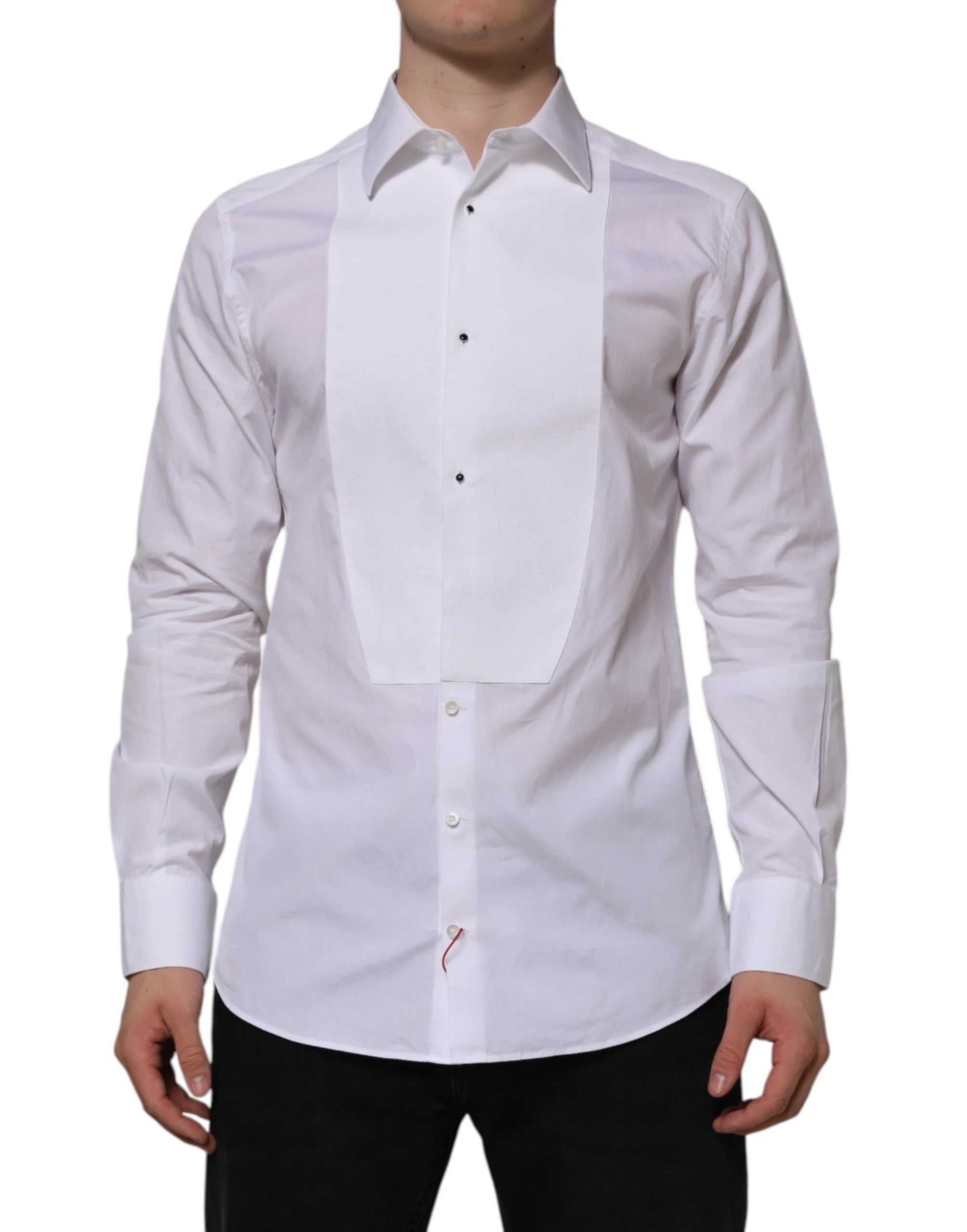 Dolce & Gabbana White Bib Cotton Poplin GOLD Formal Shirt - IT37 | XS - Shirts
