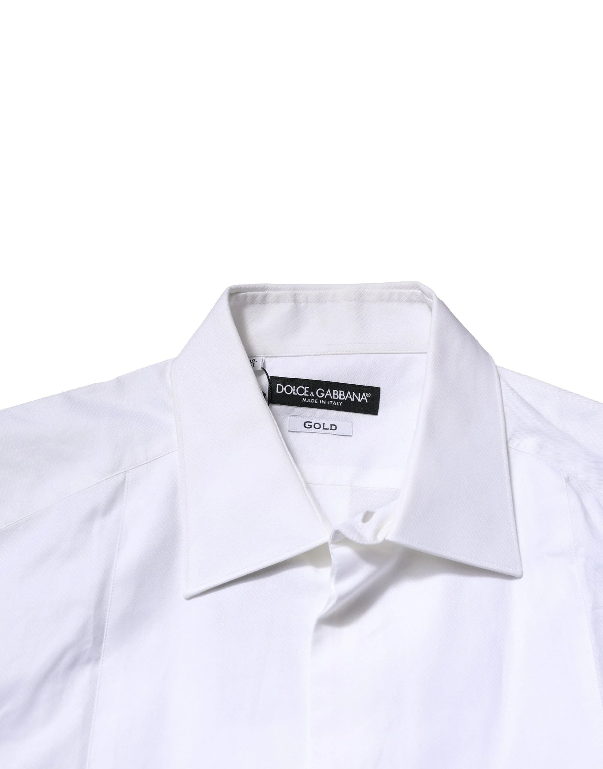 Dolce & Gabbana White Bib Cotton Poplin GOLD Men Formal Shirt - Shirts