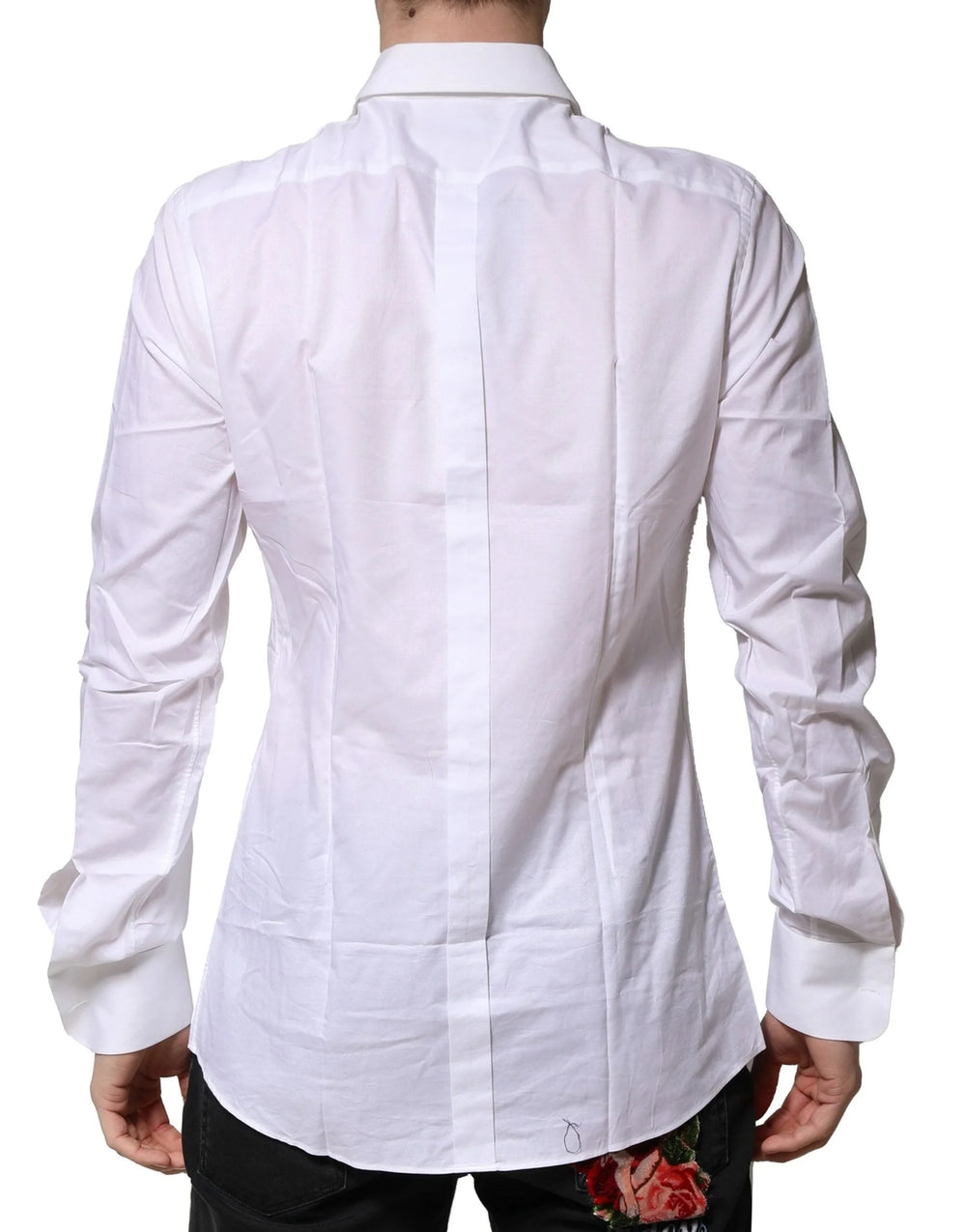 Dolce & Gabbana White Bib Cotton Poplin GOLD Men Formal Shirt - Shirts