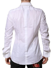 Dolce & Gabbana White Bib Cotton Poplin GOLD Men Formal Shirt - Shirts