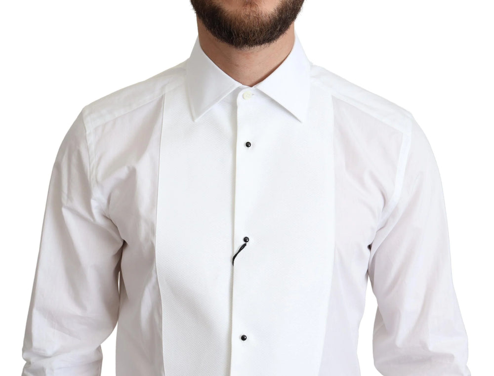 Dolce & Gabbana White Bib Cotton Poplin Men Formal Shirt - Shirts