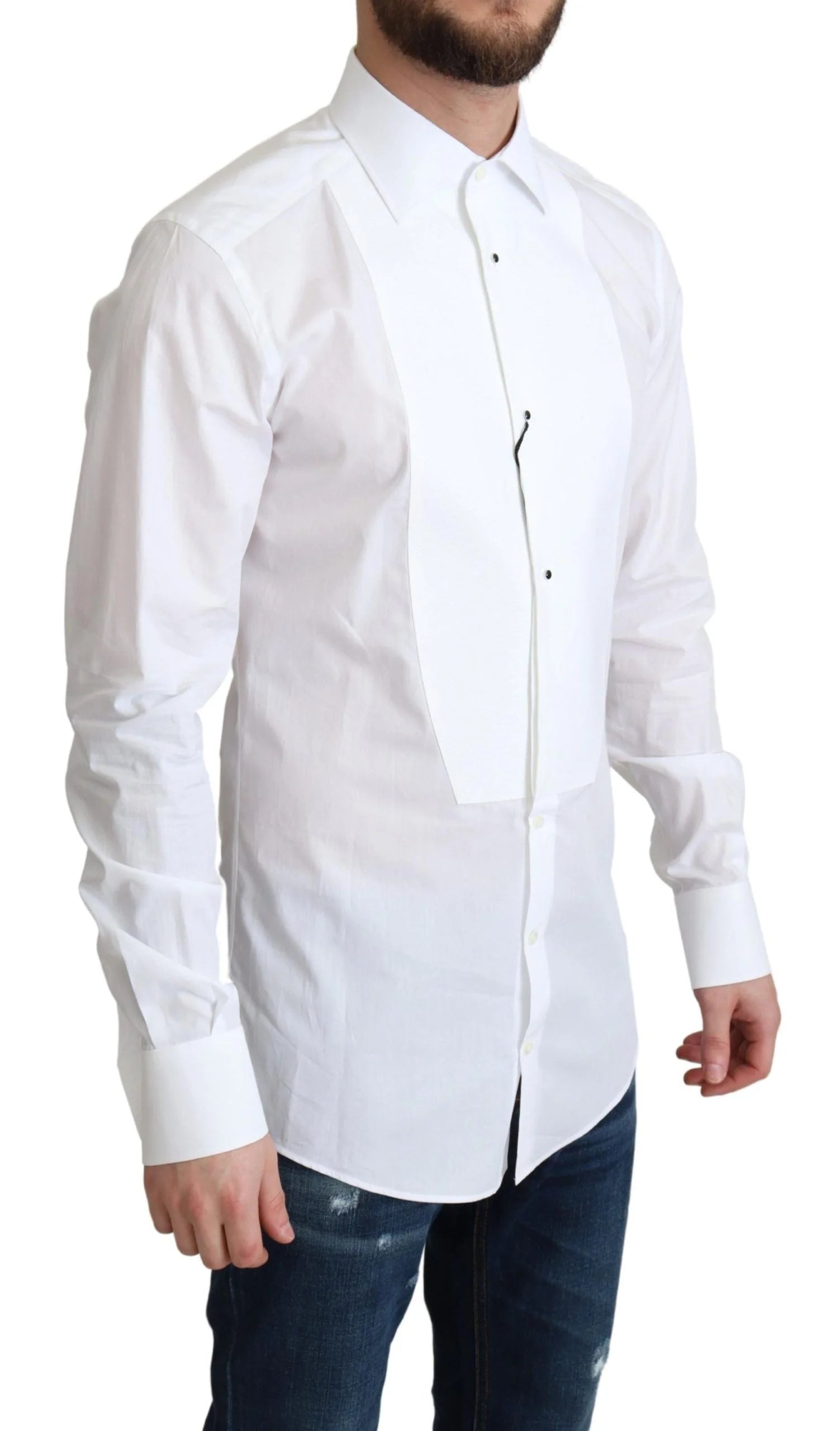 Dolce & Gabbana White Bib Cotton Poplin Men Formal Shirt - Shirts