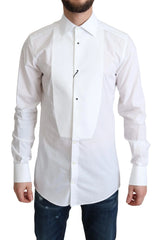Dolce & Gabbana White Bib Cotton Poplin Men Formal Shirt - Shirts
