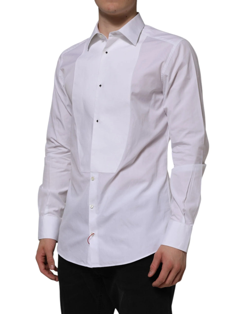 Dolce & Gabbana White Bib Cotton Popline GOLD Men Formal Shirt - IT41 | L - Shirts