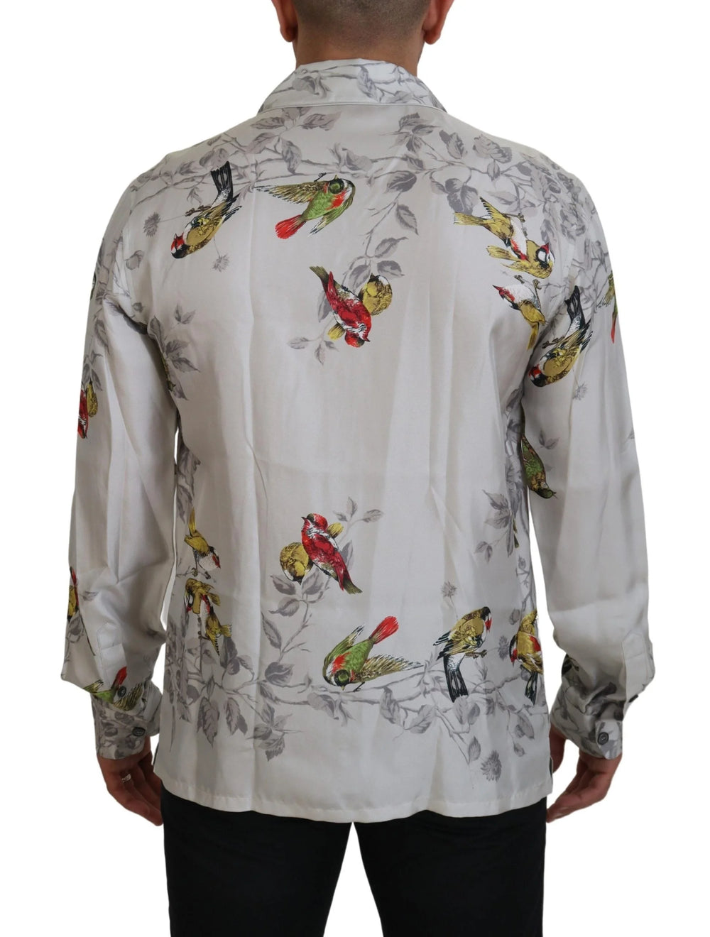 Dolce & Gabbana White Bird Print Silk Satin Casual Shirt - IT5 | M - Pajamas