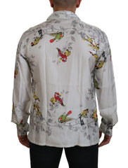 Dolce & Gabbana White Bird Print Silk Satin Casual Shirt - IT5 | M - Pajamas