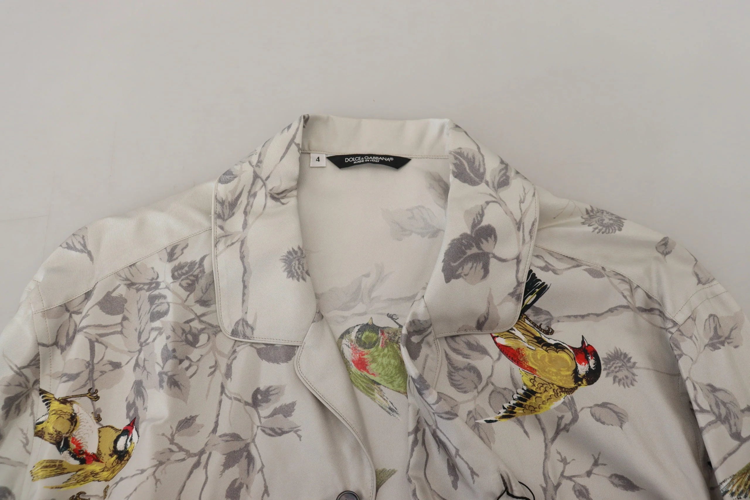 Dolce & Gabbana White Bird Print Silk Satin Casual Shirt - IT5 | M - Pajamas