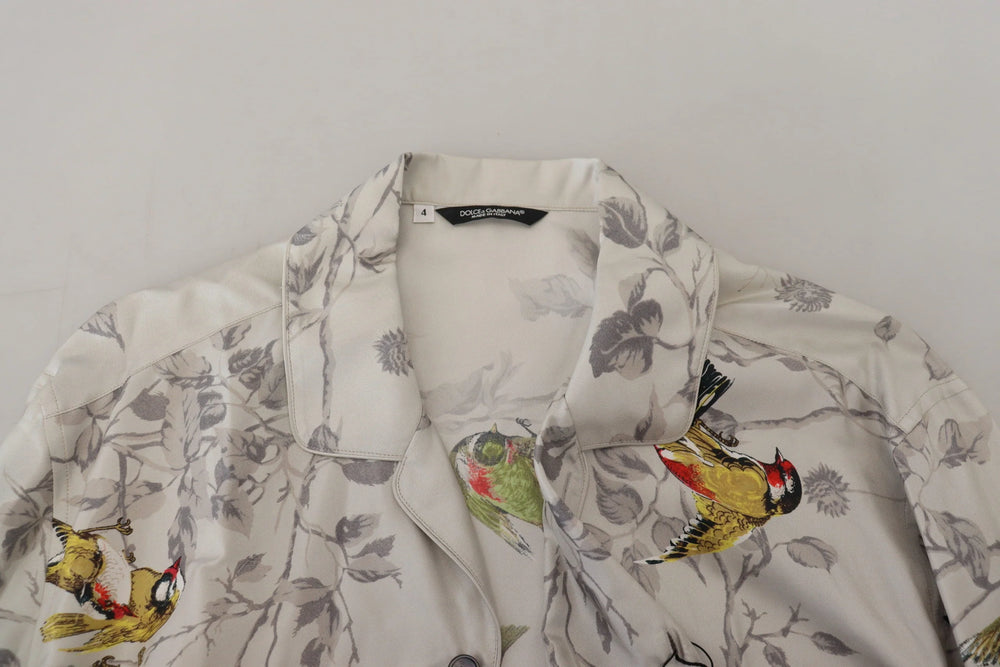 Dolce & Gabbana White Bird Print Silk Satin Casual Shirt - IT5 | M - Pajamas
