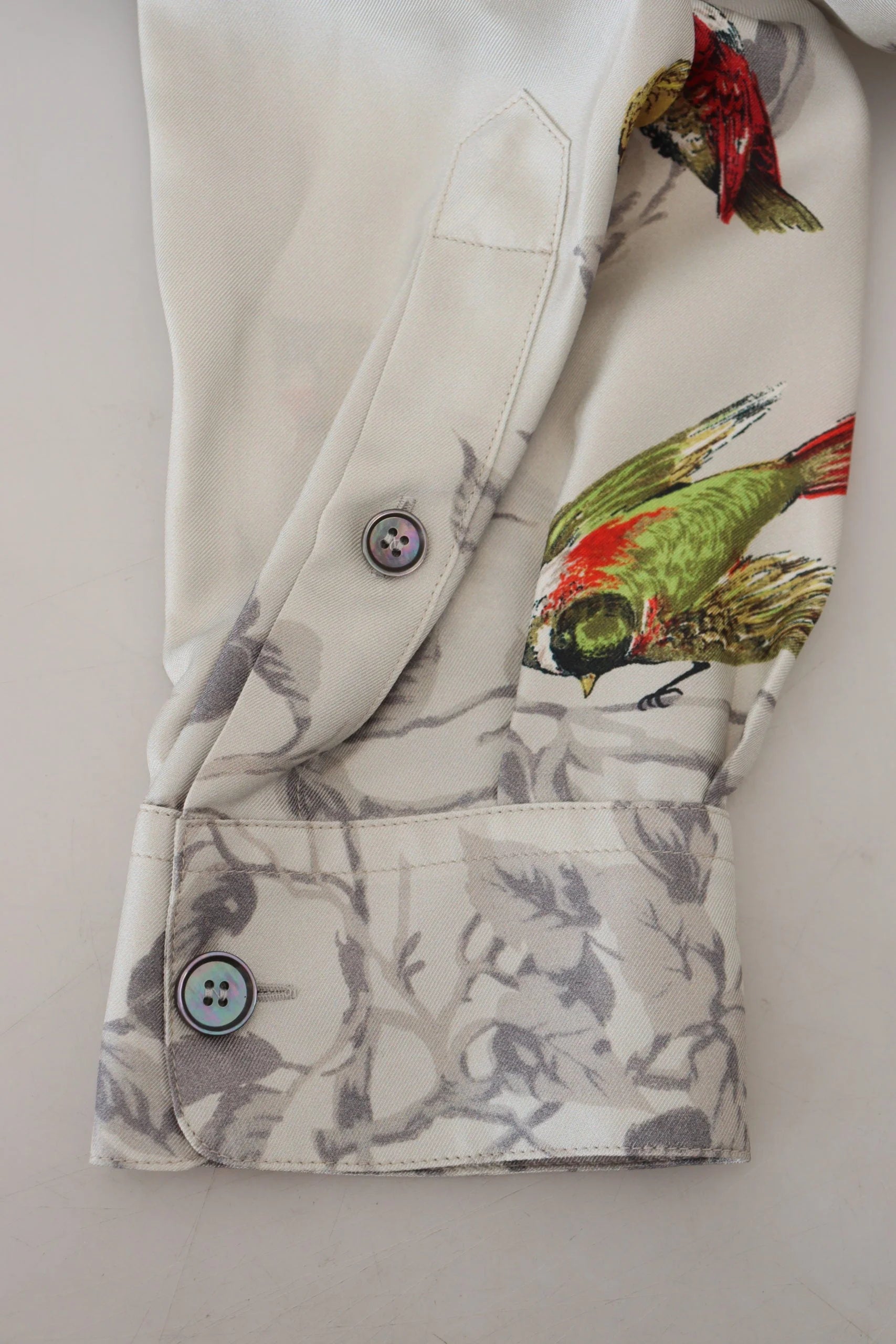 Dolce & Gabbana White Bird Print Silk Satin Casual Shirt - IT5 | M - Pajamas
