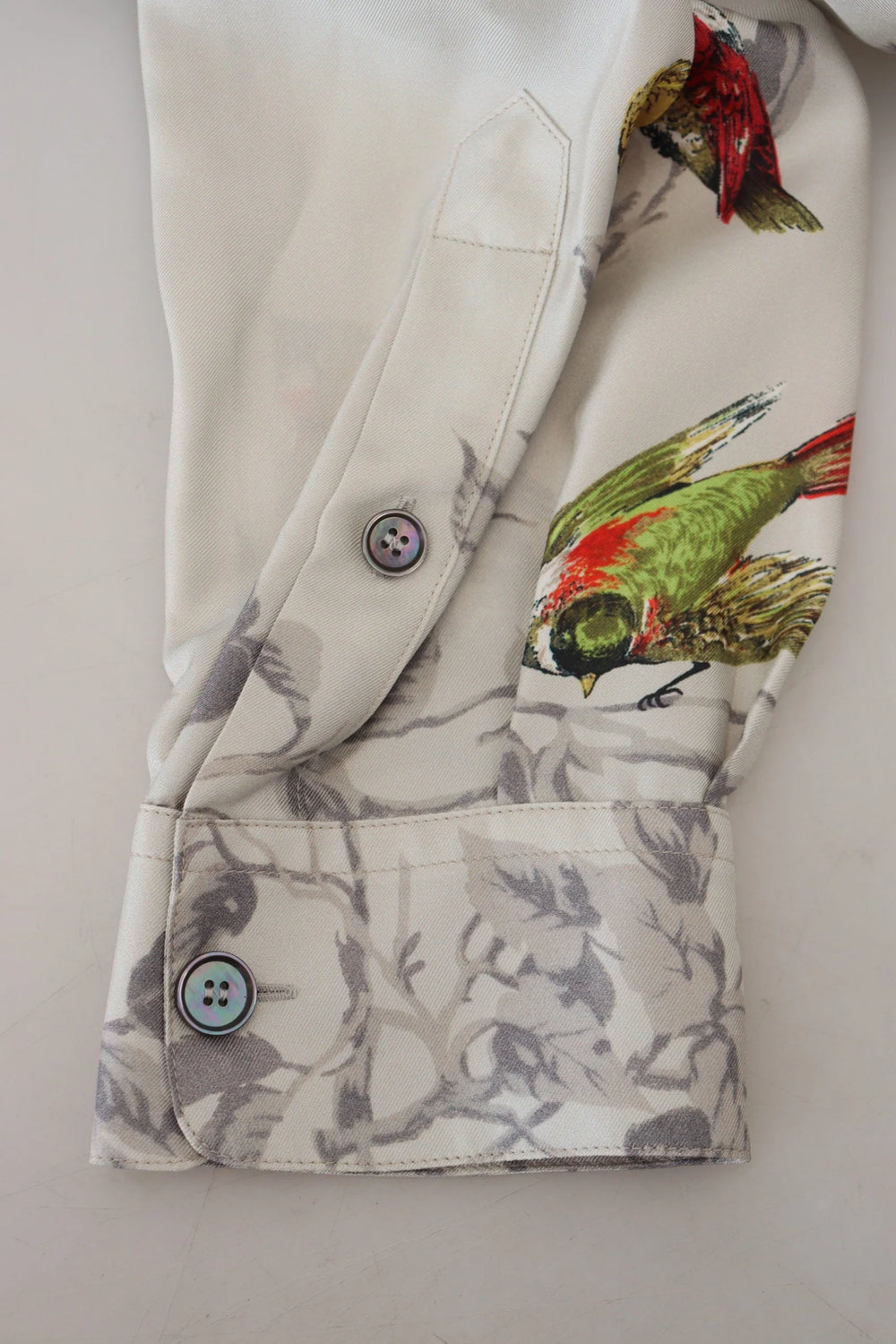 Dolce & Gabbana White Bird Print Silk Satin Casual Shirt - IT5 | M - Pajamas