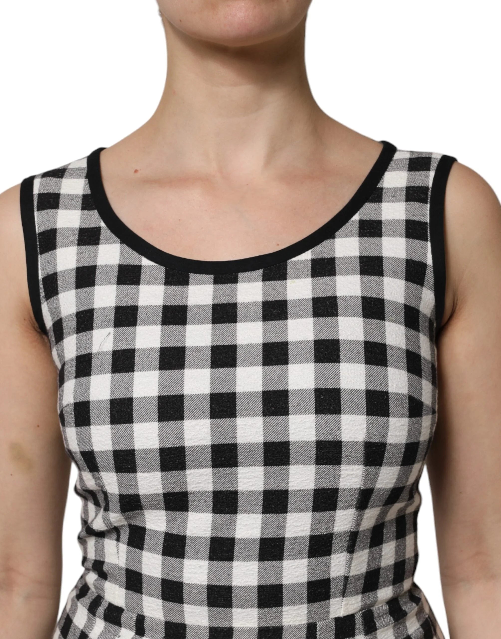 Dolce & Gabbana White Black Checkered Sleeveless Sheath Dress - IT40|S - Dresses