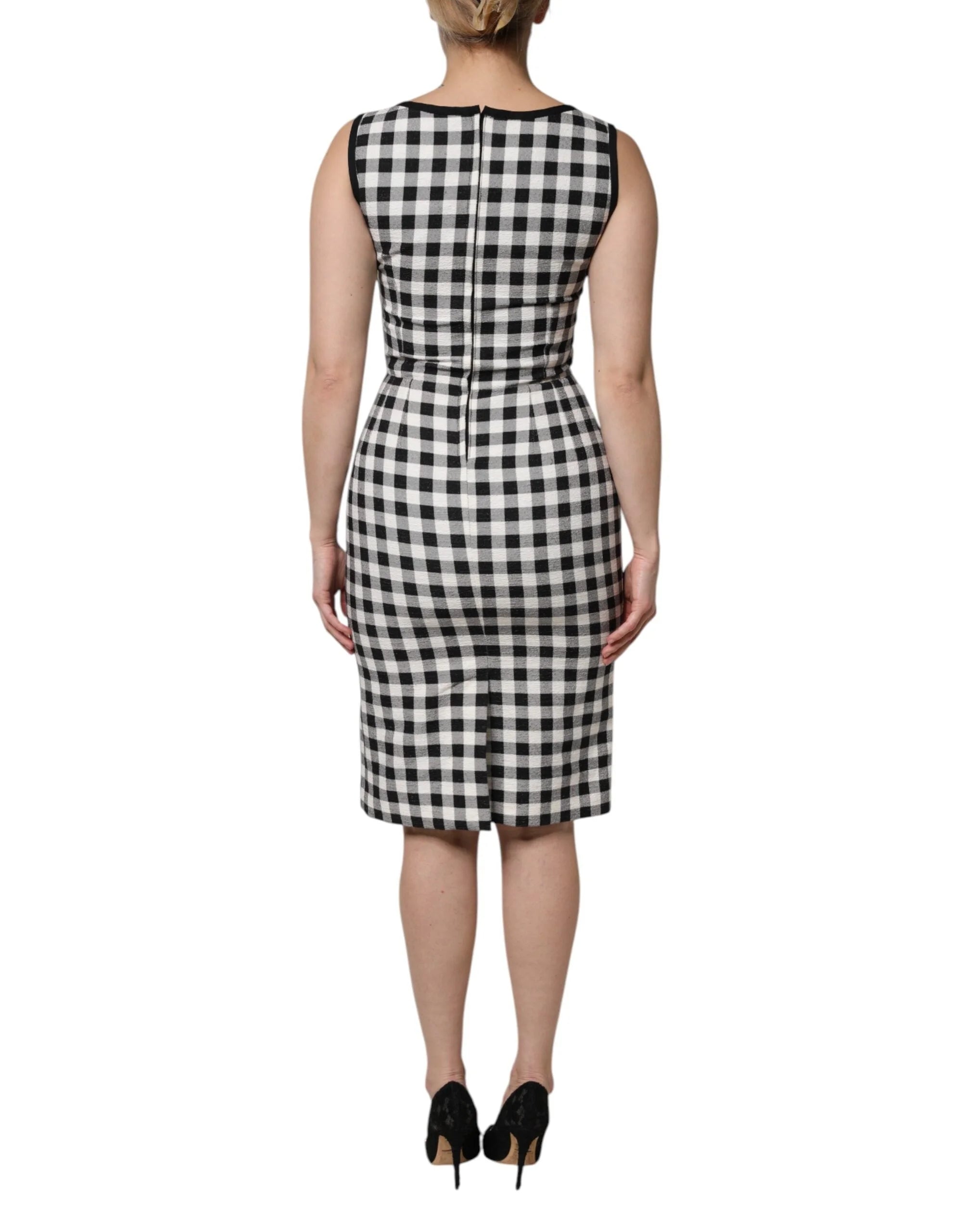 Dolce & Gabbana White Black Checkered Sleeveless Sheath Dress - IT40|S - Dresses