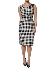 Dolce & Gabbana White Black Checkered Sleeveless Sheath Dress - IT40|S - Dresses