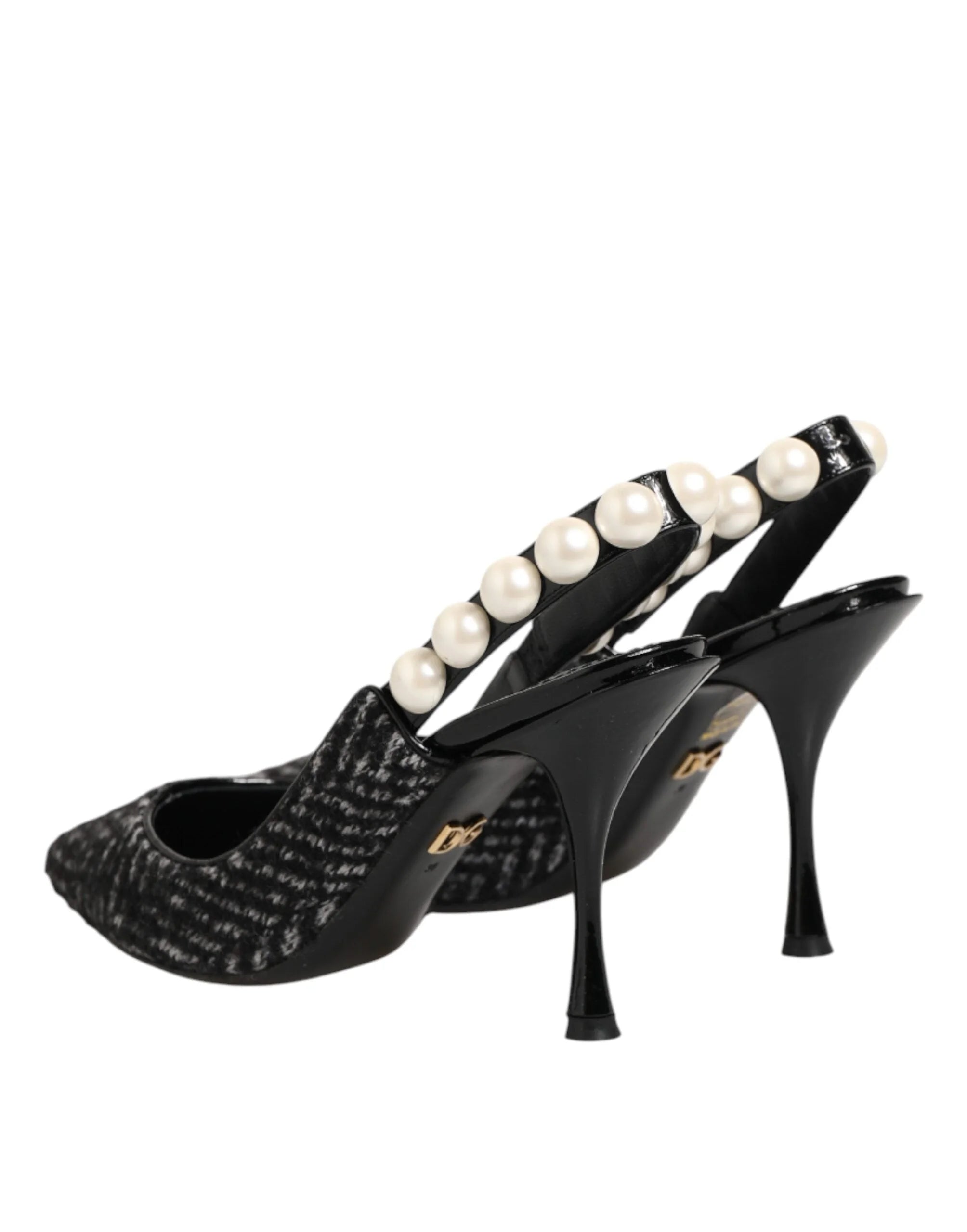 Dolce & Gabbana White Black Chevron Faux Pearl Slingbacks Shoes - EU36/US5.5