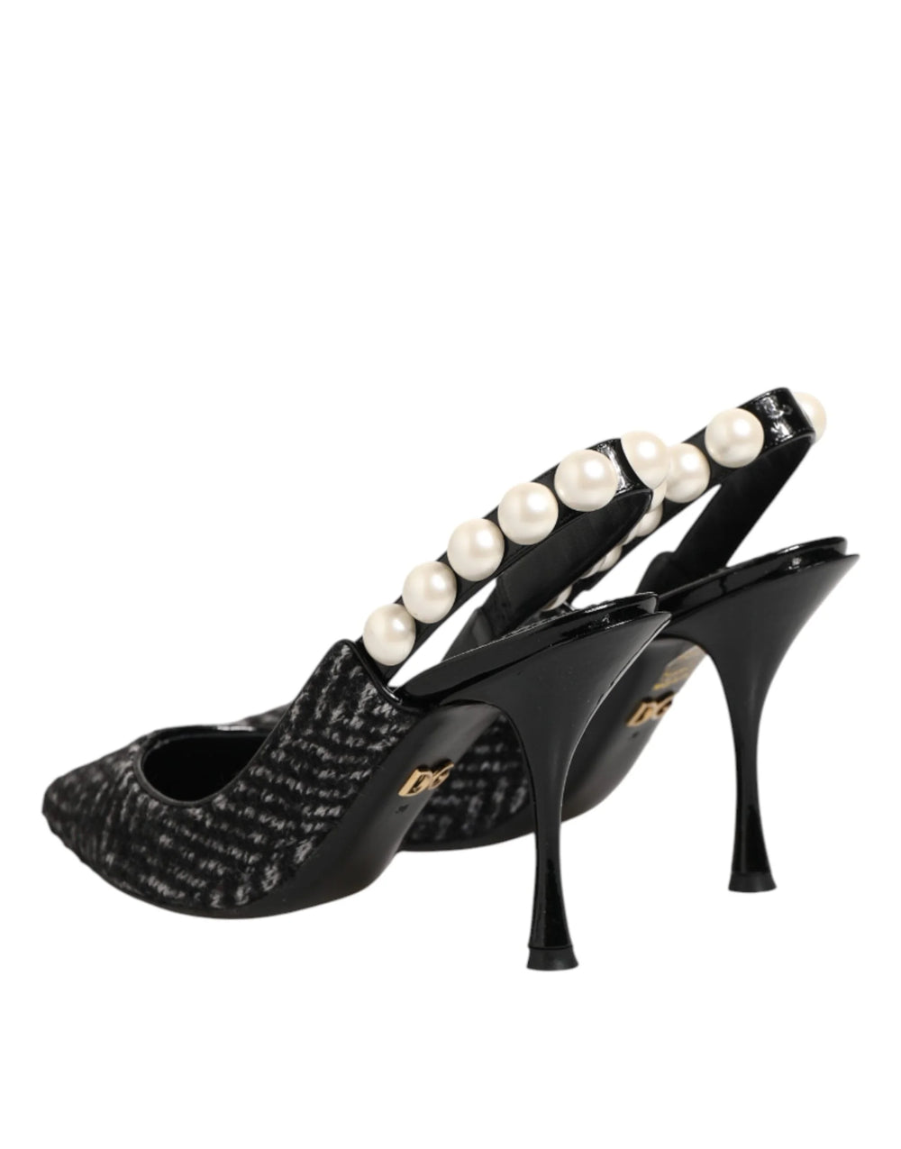 Dolce & Gabbana White Black Chevron Faux Pearl Slingbacks Shoes - EU36/US5.5