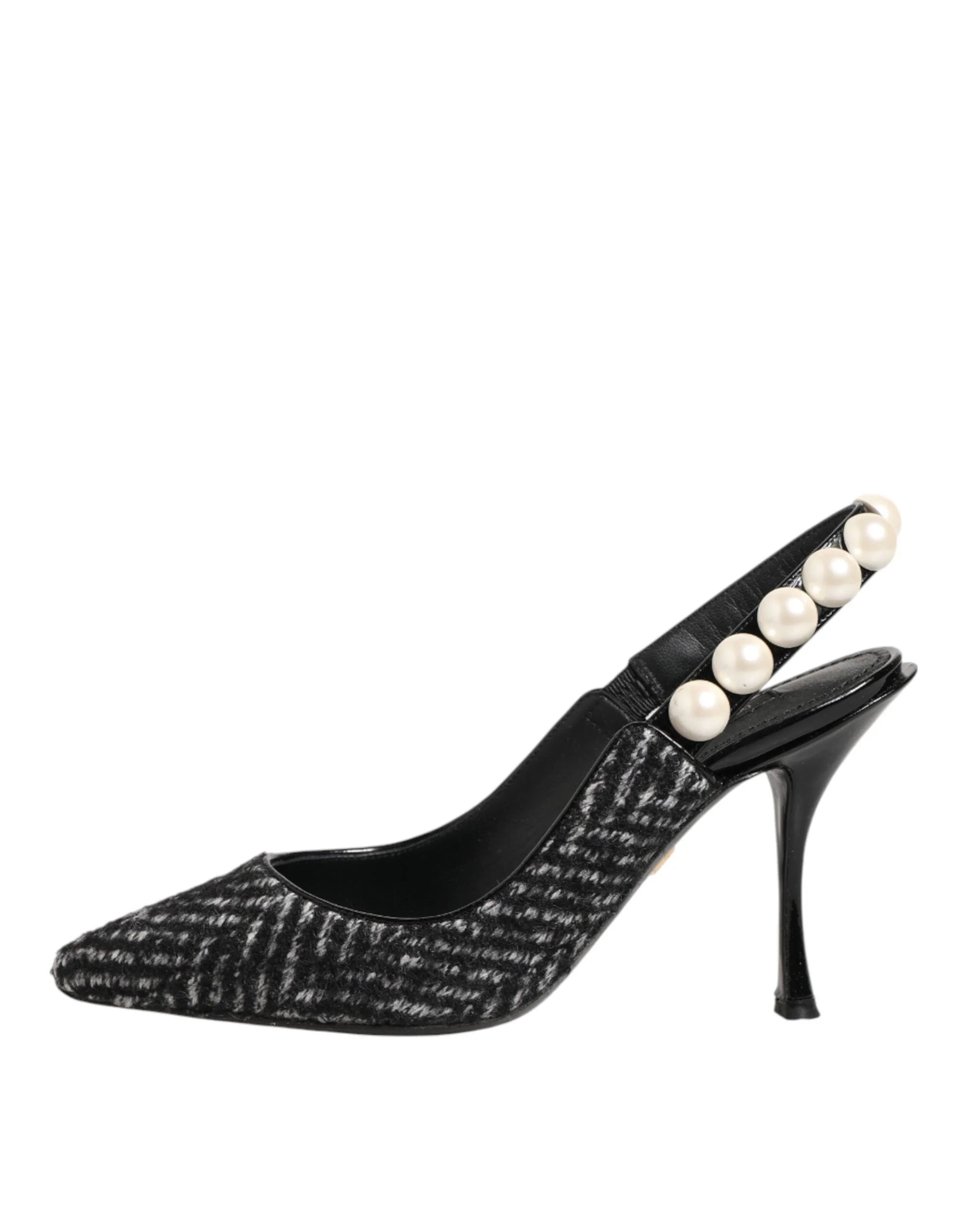 Dolce & Gabbana White Black Chevron Faux Pearl Slingbacks Shoes - EU36/US5.5