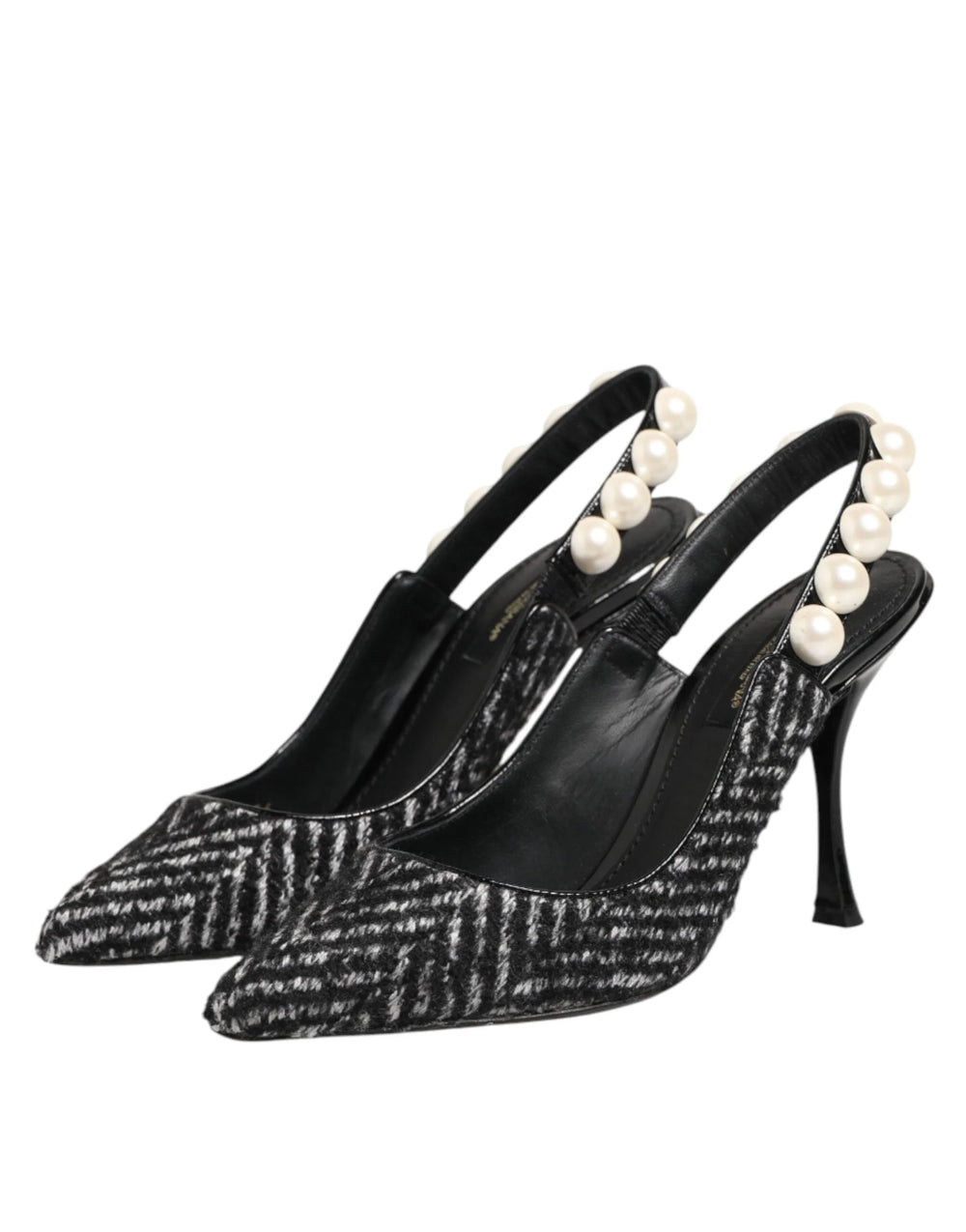 Dolce & Gabbana White Black Chevron Faux Pearl Slingbacks Shoes - EU36/US5.5