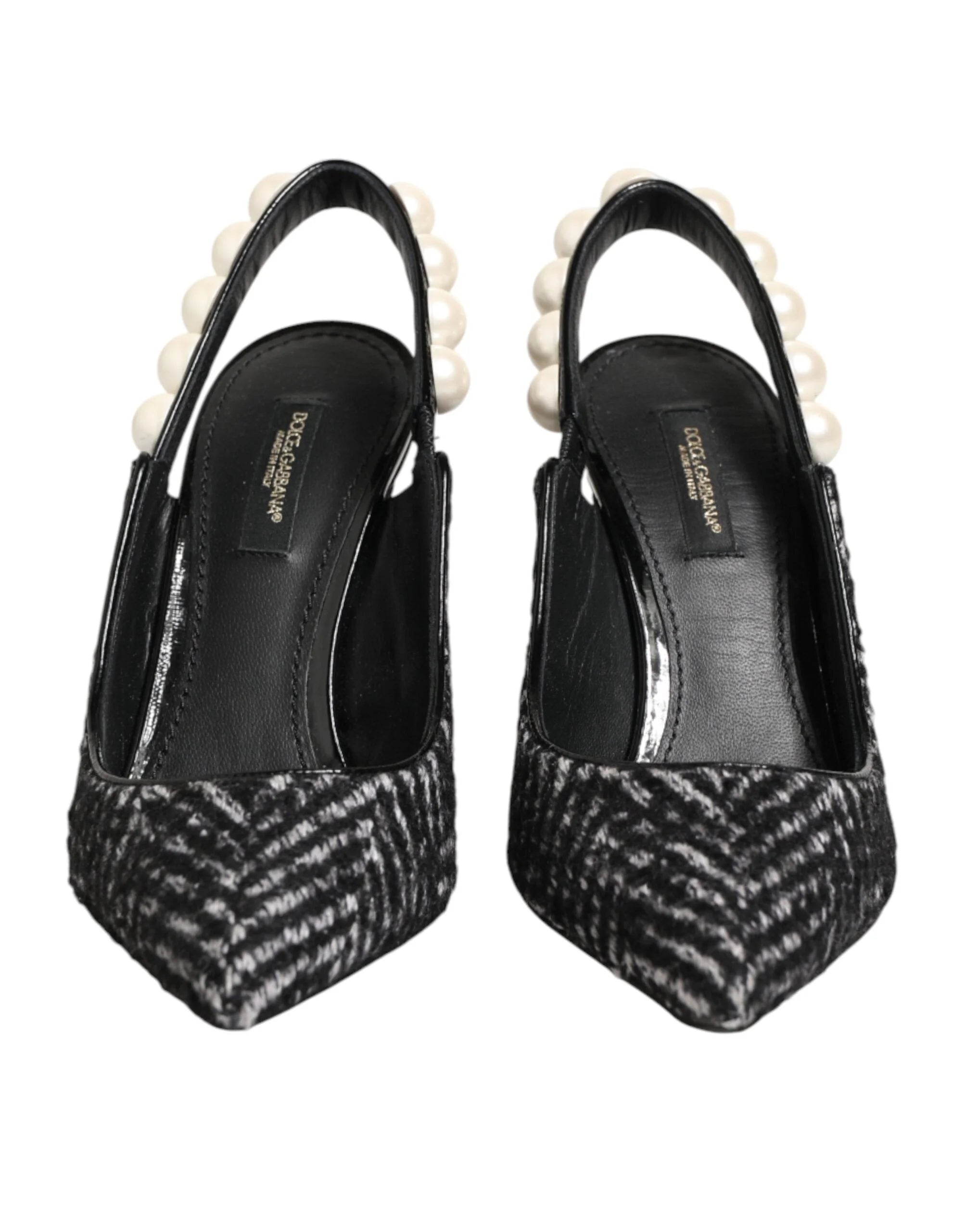 Dolce & Gabbana White Black Chevron Faux Pearl Slingbacks Shoes - EU36/US5.5