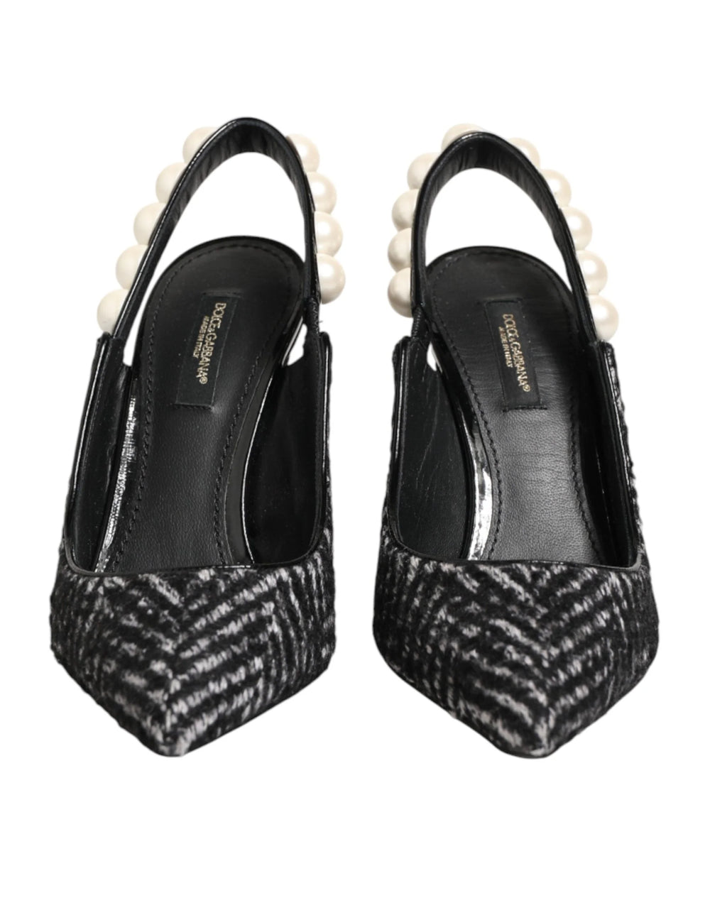 Dolce & Gabbana White Black Chevron Faux Pearl Slingbacks Shoes - EU36/US5.5