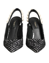Dolce & Gabbana White Black Chevron Faux Pearl Slingbacks Shoes - EU36/US5.5