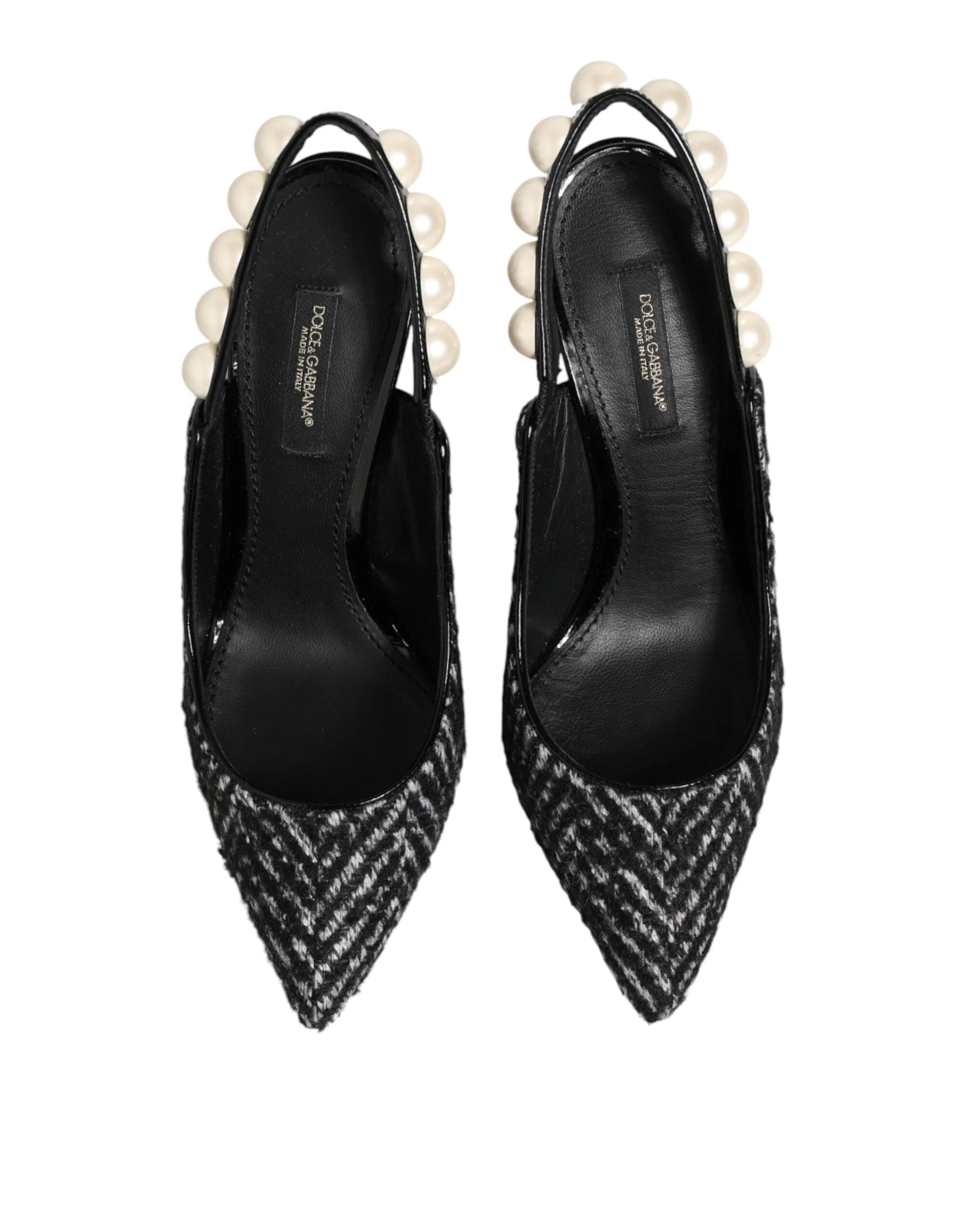 Dolce & Gabbana White Black Chevron Faux Pearl Slingbacks Shoes - EU36/US5.5