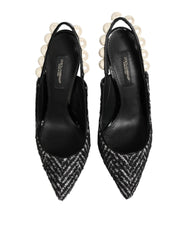 Dolce & Gabbana White Black Chevron Faux Pearl Slingbacks Shoes - EU36/US5.5