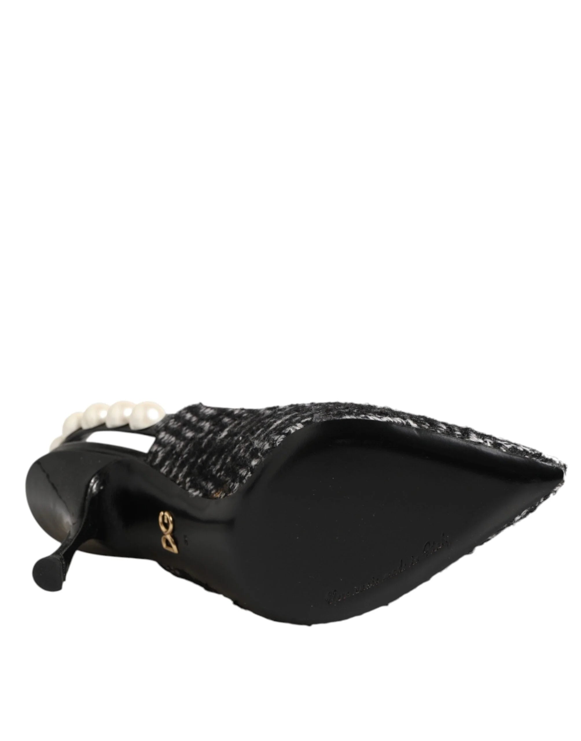 Dolce & Gabbana White Black Chevron Faux Pearl Slingbacks Shoes - EU36/US5.5
