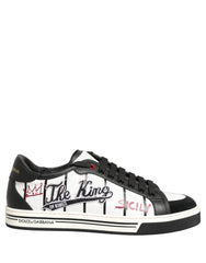 Dolce & Gabbana Zapatillas Deportivas Bajas Con Parche King Logo DG En Cuero Blanco Y Negro