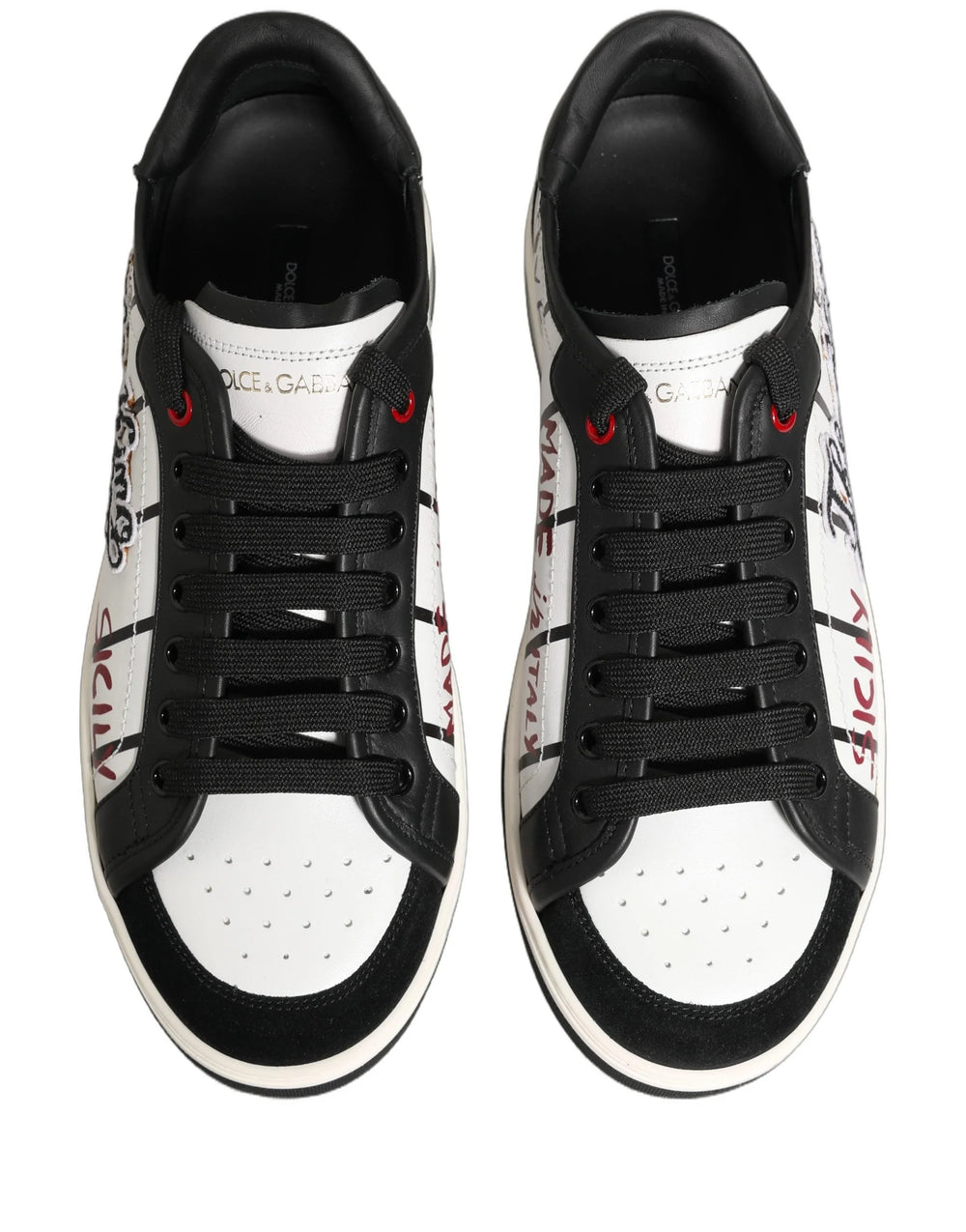 Dolce & Gabbana Zapatillas Deportivas Bajas Con Parche King Logo DG En Cuero Blanco Y Negro