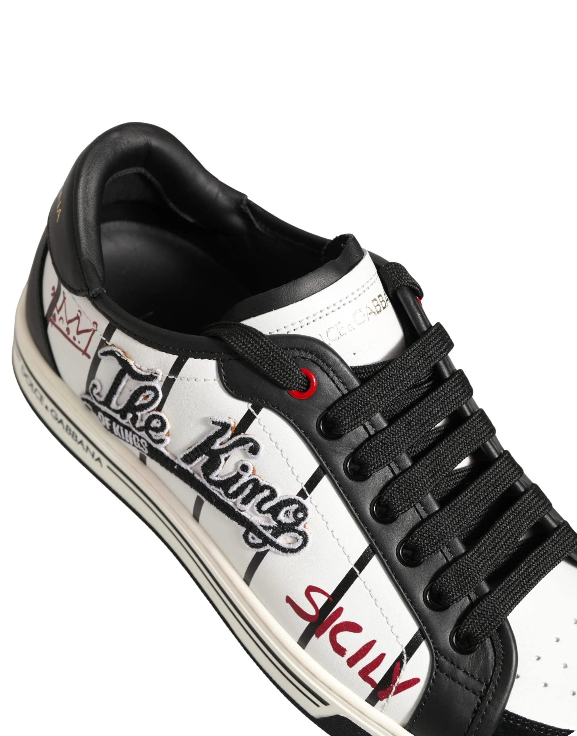 Dolce & Gabbana Zapatillas Deportivas Bajas Con Parche King Logo DG En Cuero Blanco Y Negro